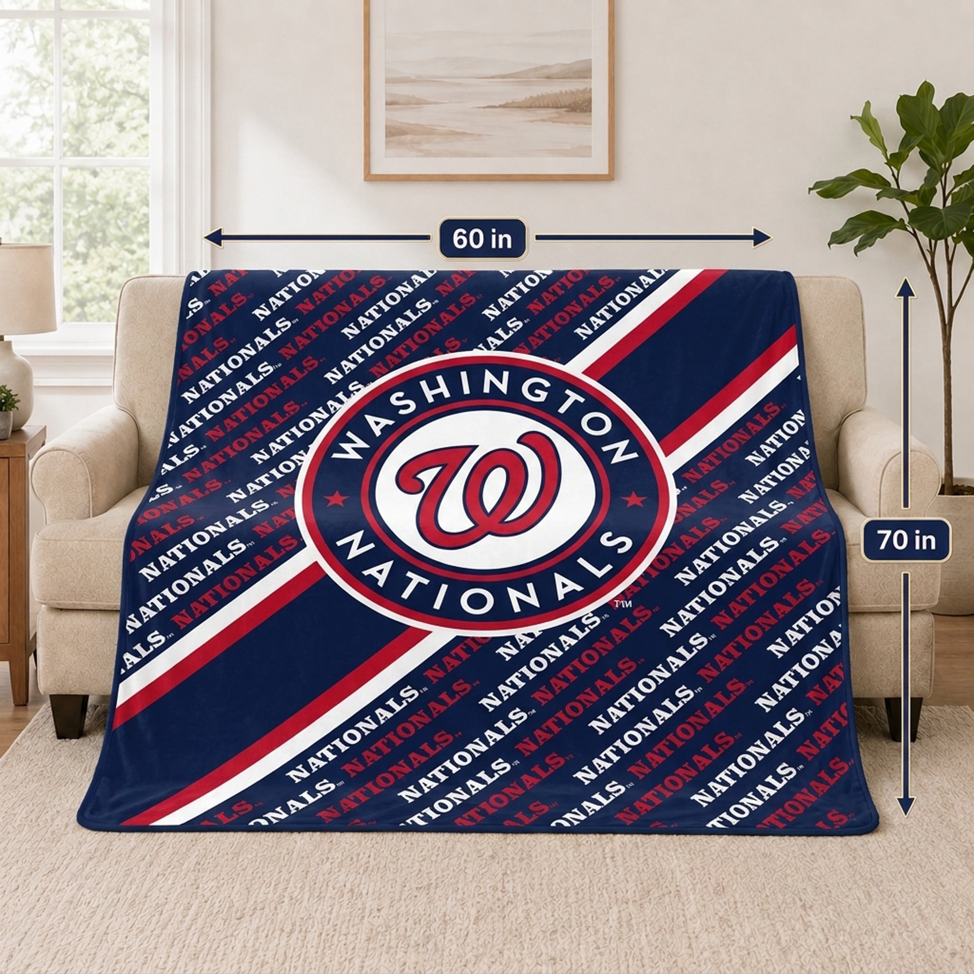 Couverture ultra douce Pegasus Washington Nationals 60" x 70" (diagonale) avec logo doublé