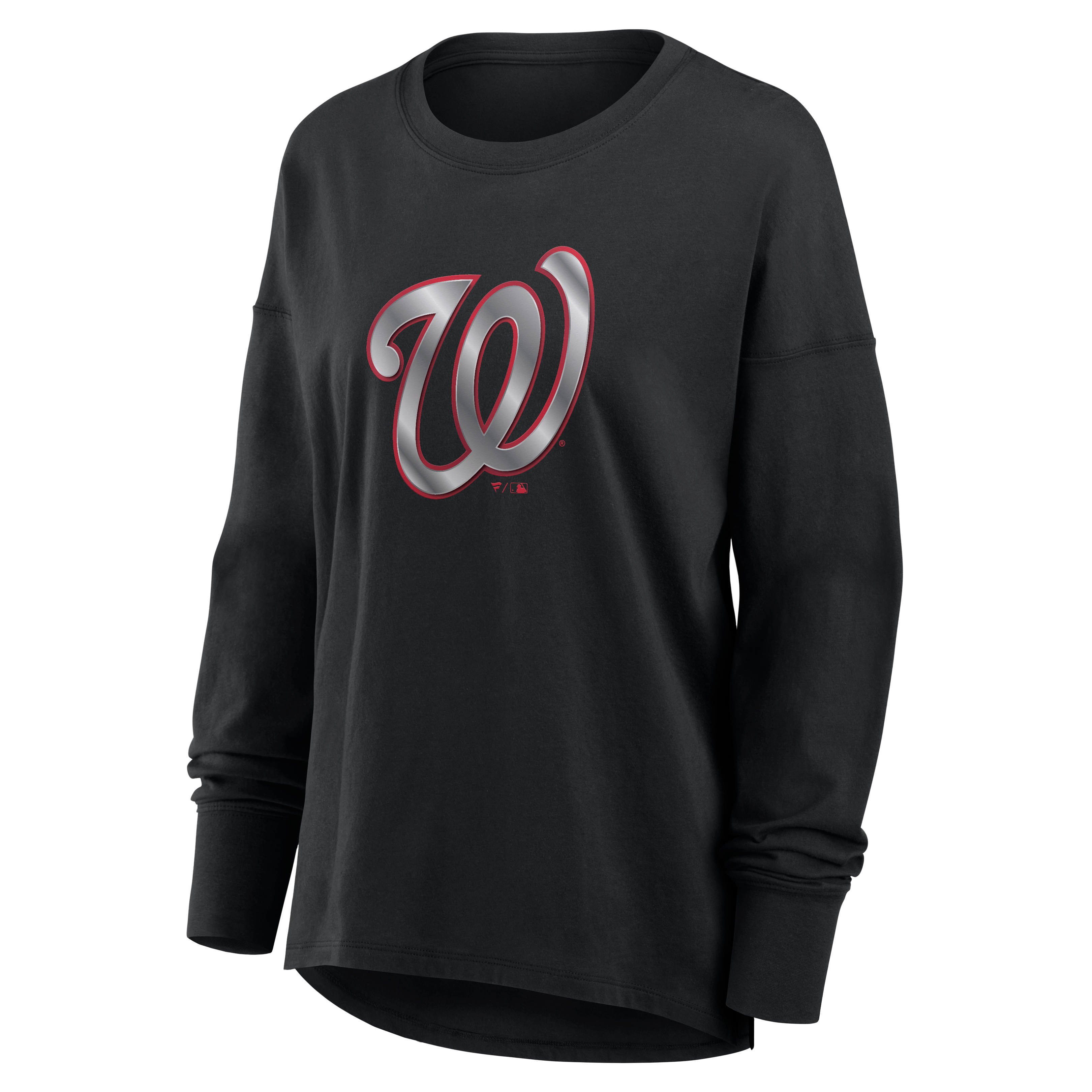 Women's Black Washington Nationals Metallic Mascot Long-Sleeve T-Shirt