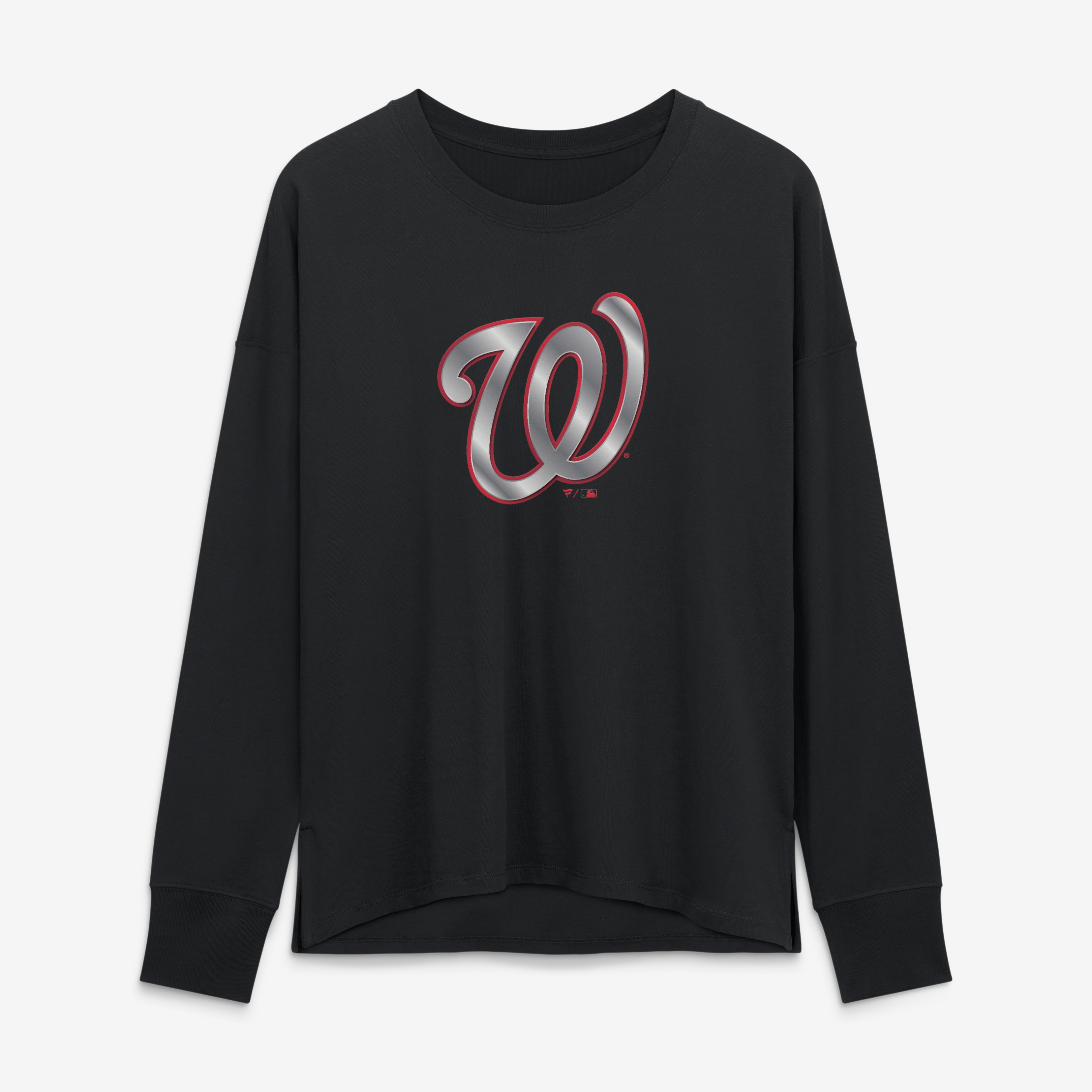 Women's Black Washington Nationals Metallic Mascot Long-Sleeve T-Shirt