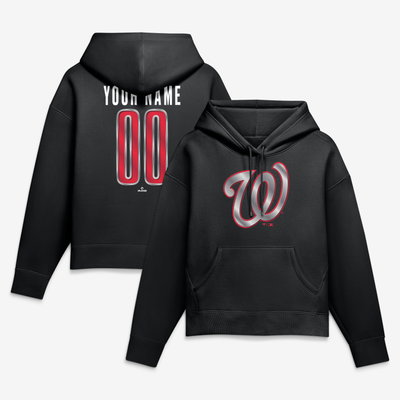 Washington Nationals Women's Metallic Mascot Personalized Name & Number Hoodie - Black