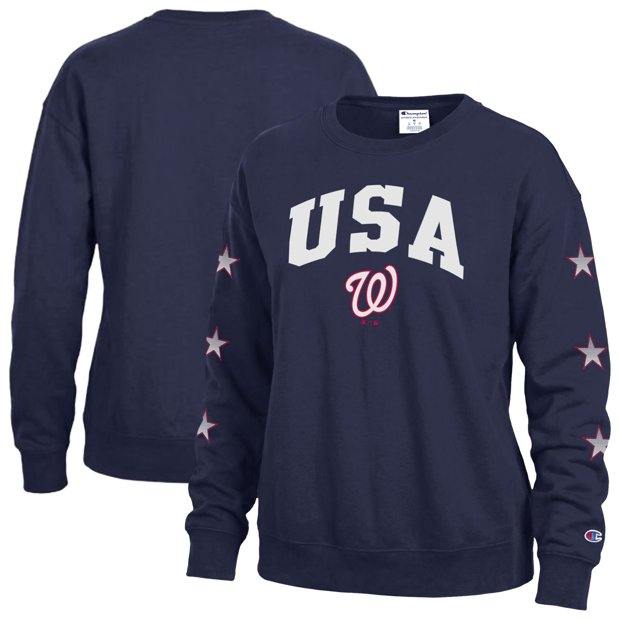 Women's Champion Navy Washington Nationals Americana Fleece Crewneck Sweatshirt