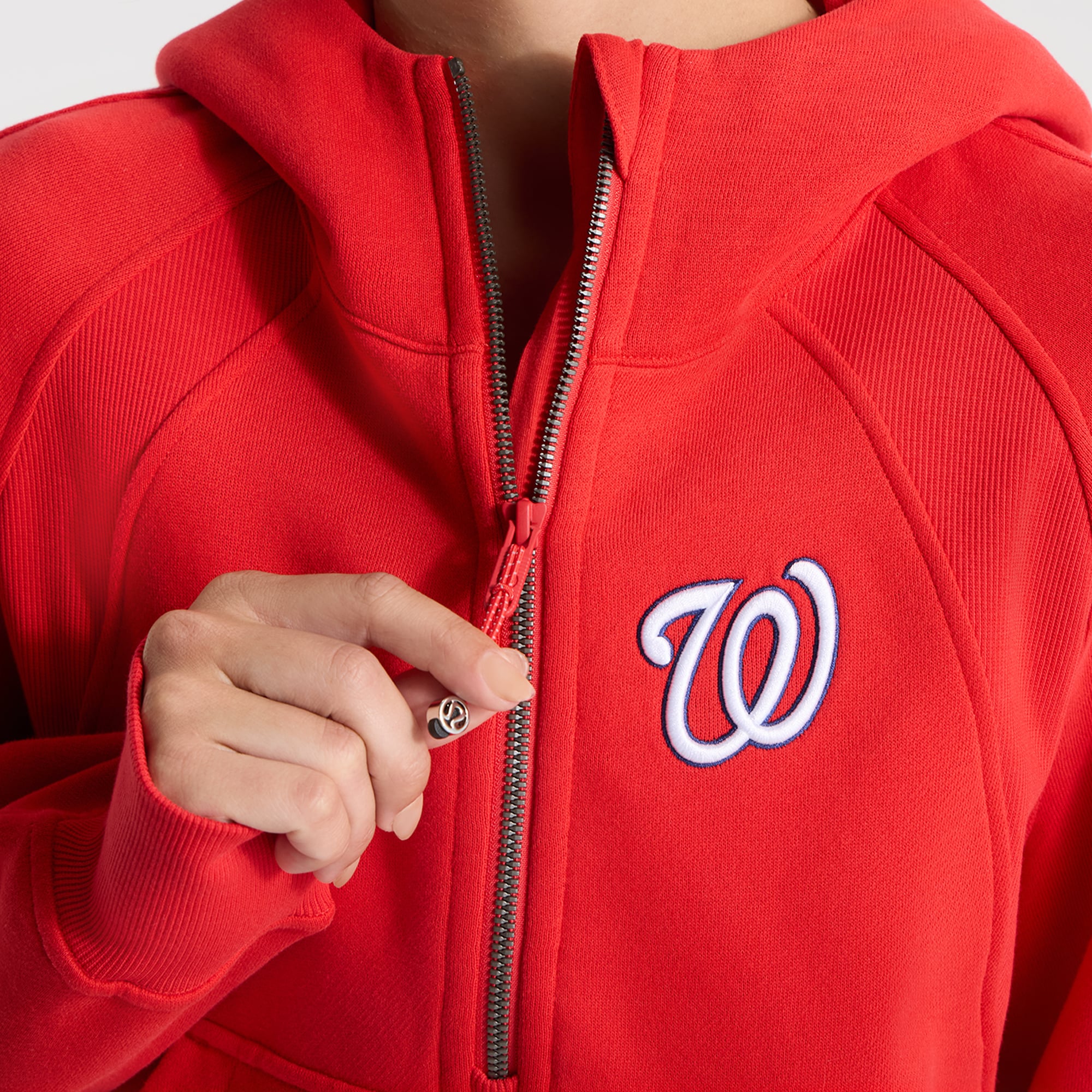 Sweat à capuche zippé surdimensionné True Red Washington Nationals Scuba pour femme de lululemon