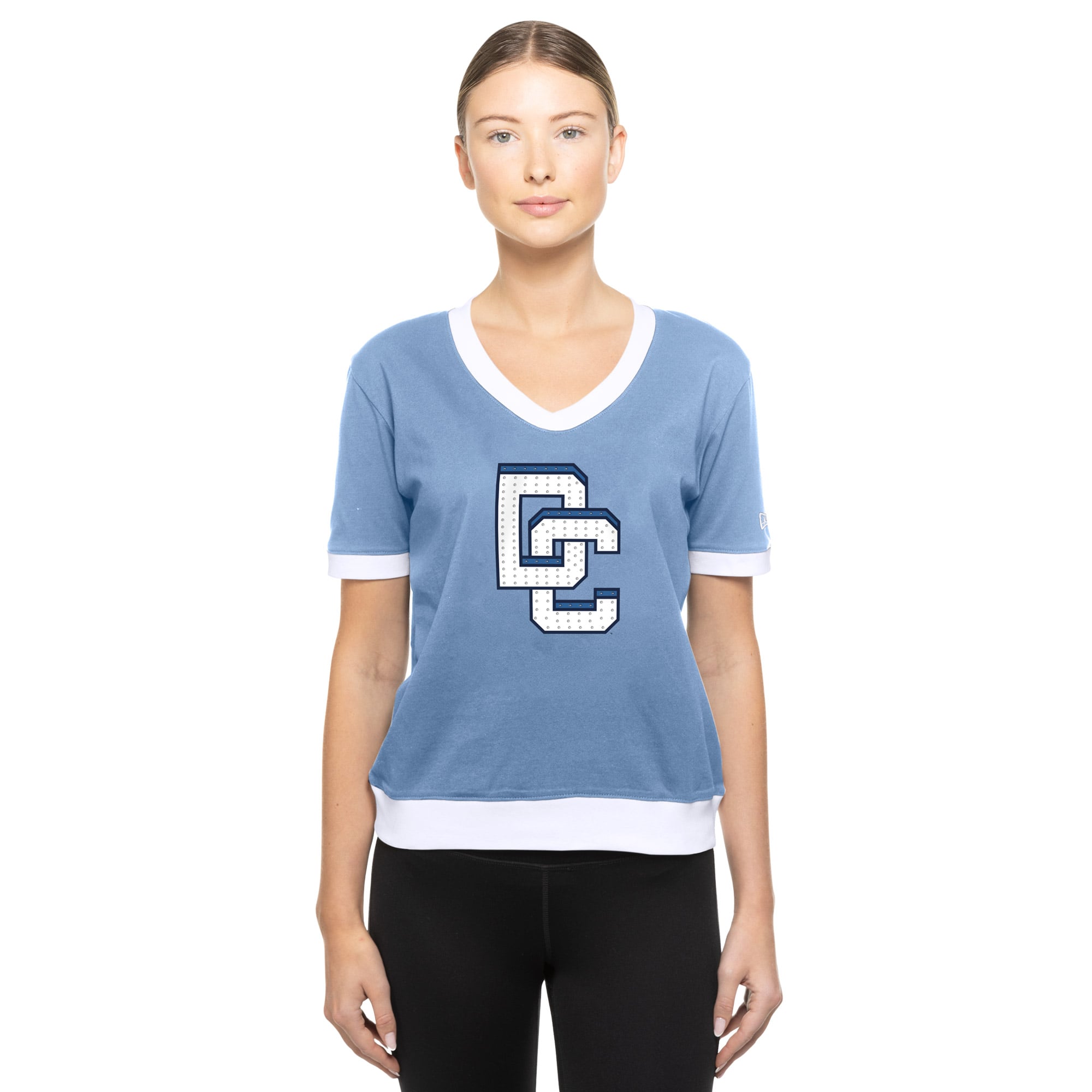 Women's New Era Blue Washington Nationals City Connect Rhinestone V-Neck T-Shirt