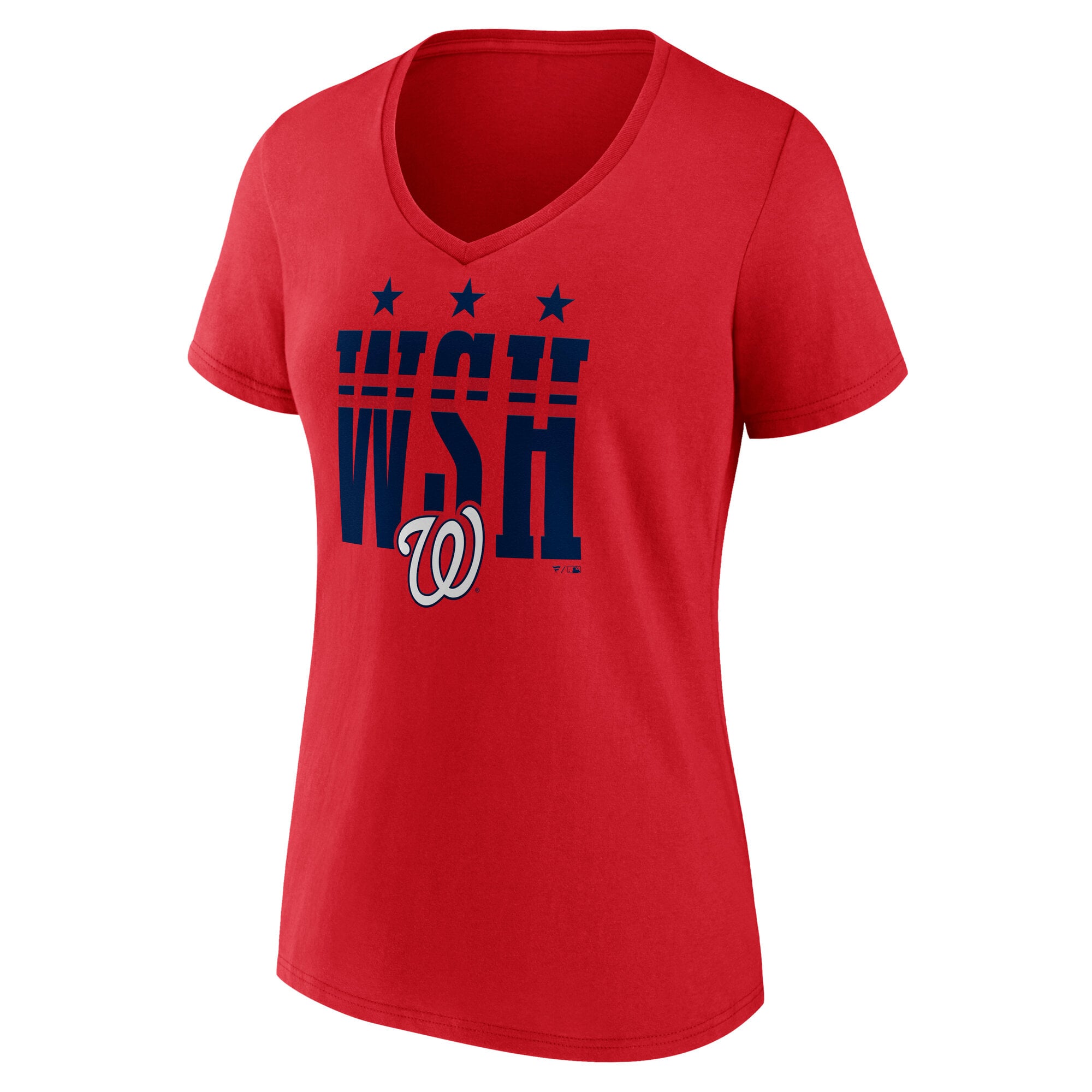 T-shirt à col en V pour femmes, motif graphique Washington Nationals, rouge