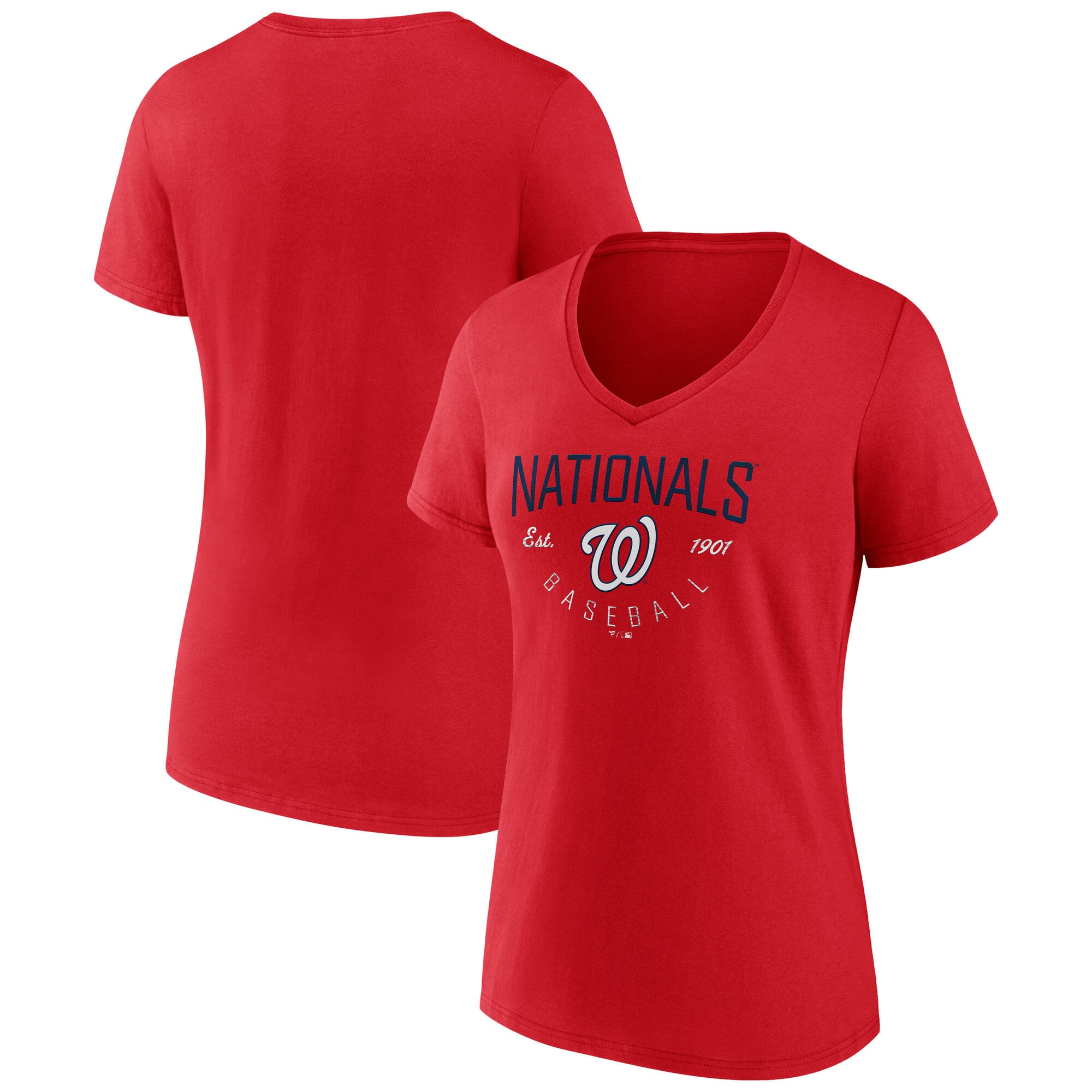 T-shirt à col en V rouge pour femmes Washington Nationals « Live For It »