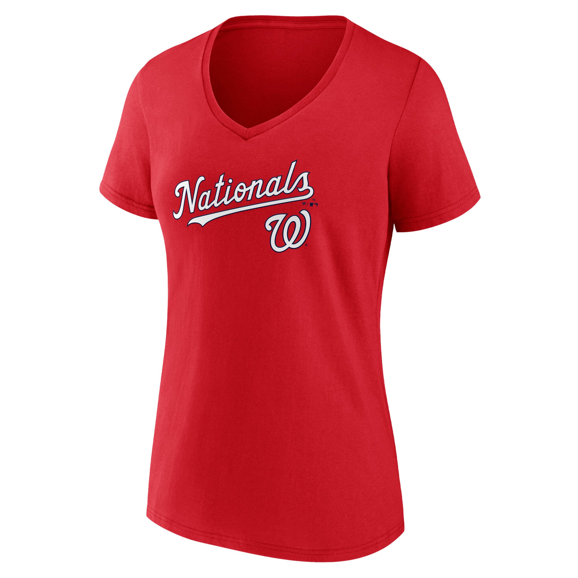 Women's Red Washington Nationals Team Lockup V-Neck T-Shirt