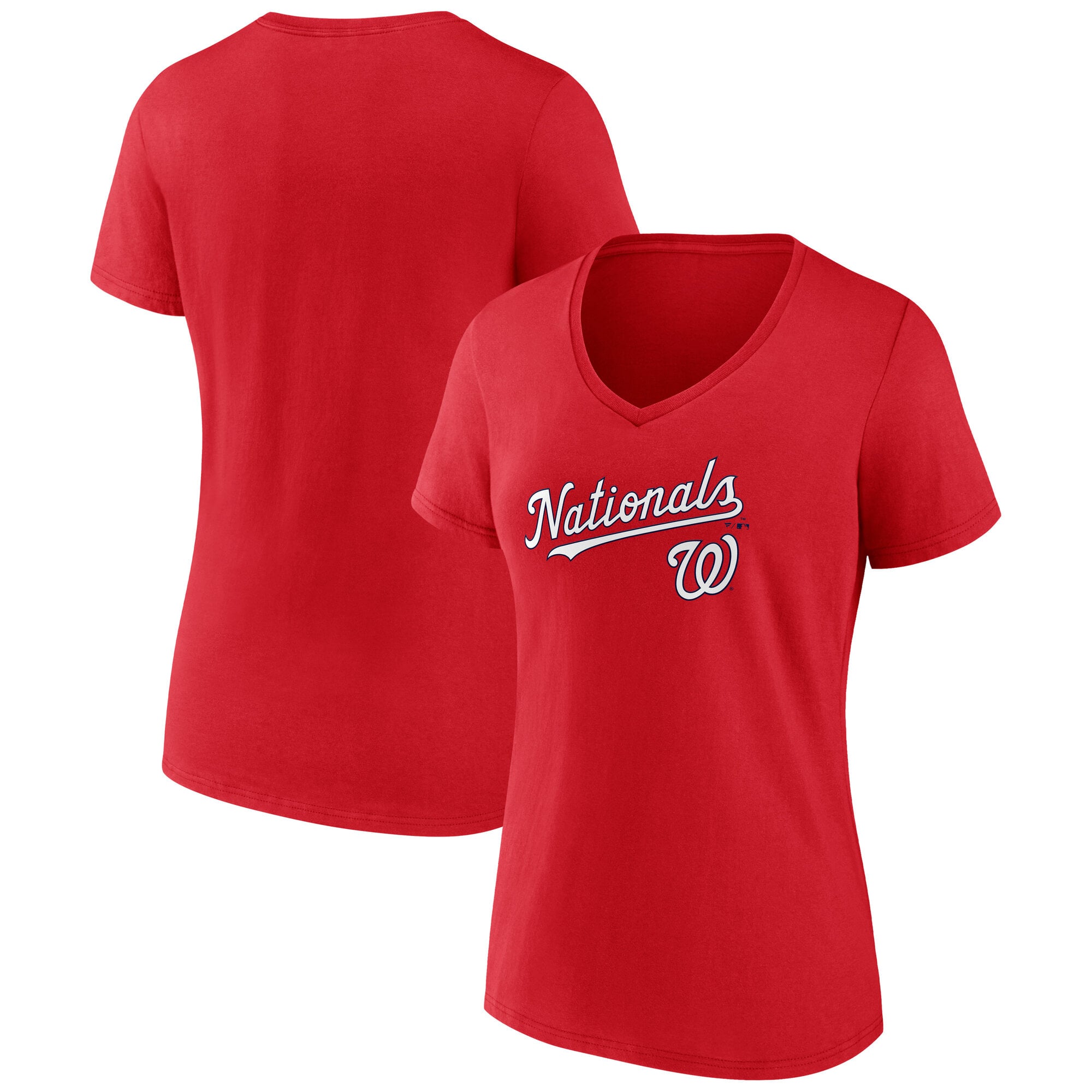 Women's Red Washington Nationals Team Lockup V-Neck T-Shirt