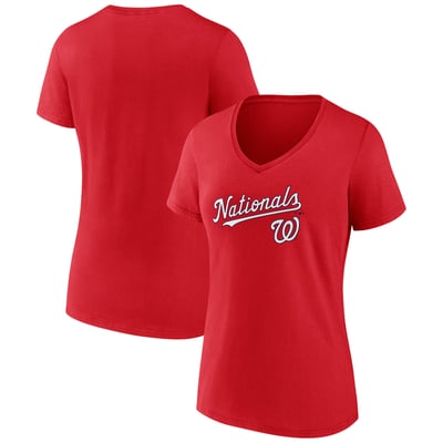 Washington Nationals Women's Team Lockup V-Neck T-Shirt - Red