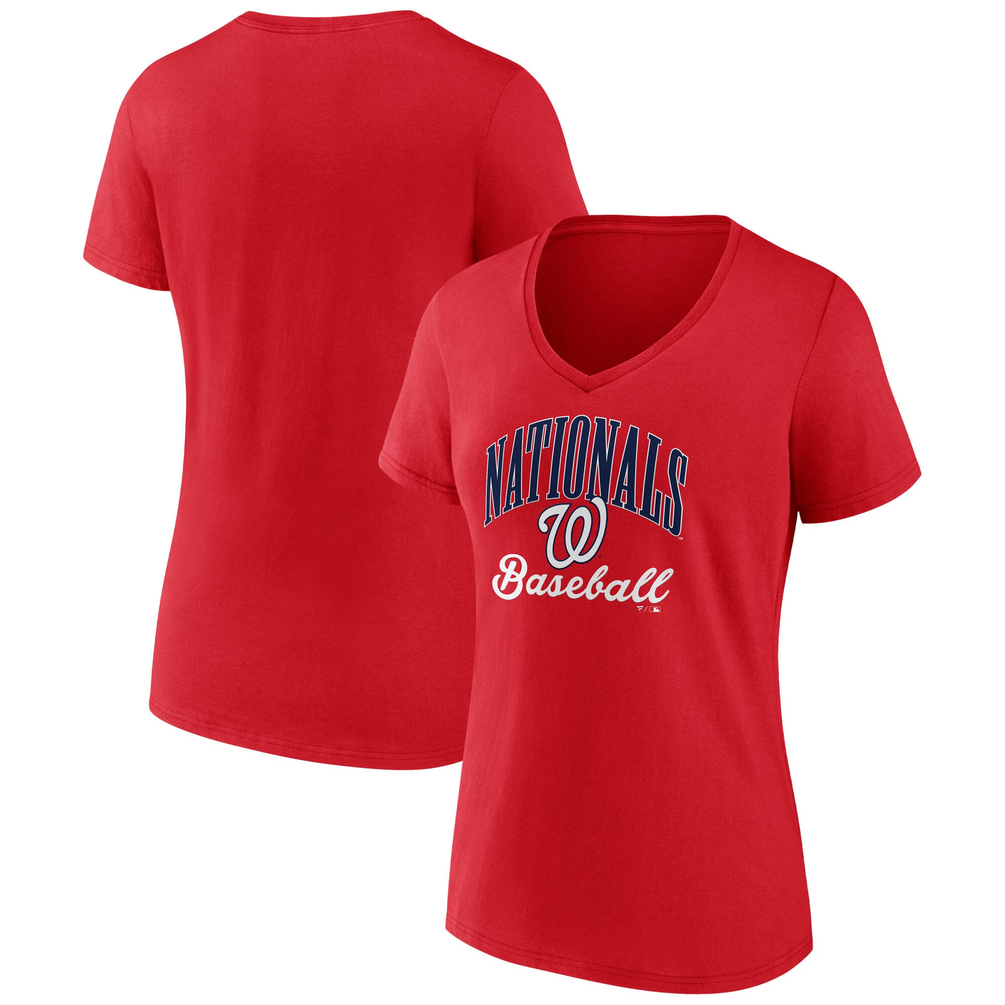 T-shirt à col en V rouge Washington Nationals Victory Script pour femmes