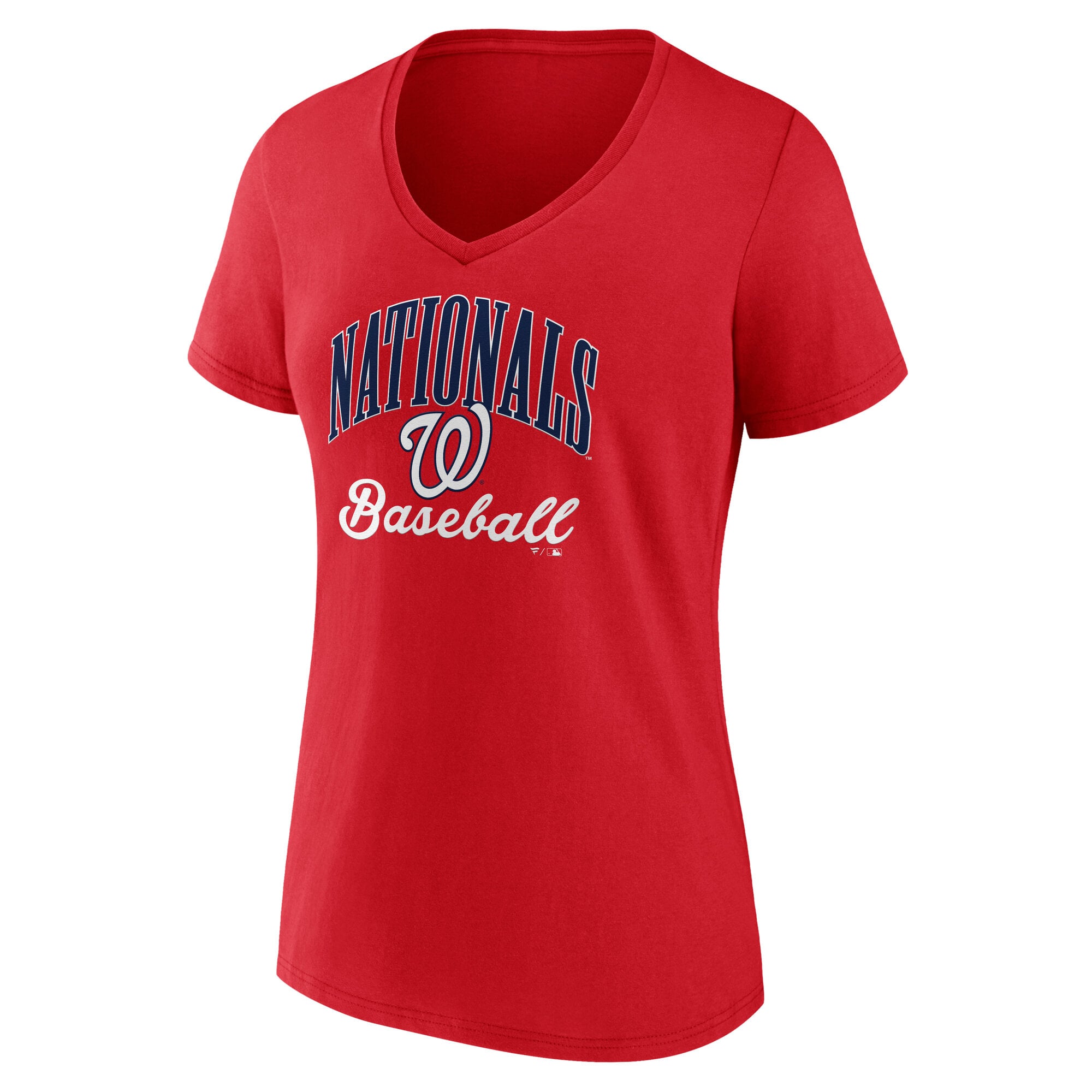 T-shirt à col en V rouge Washington Nationals Victory Script pour femmes