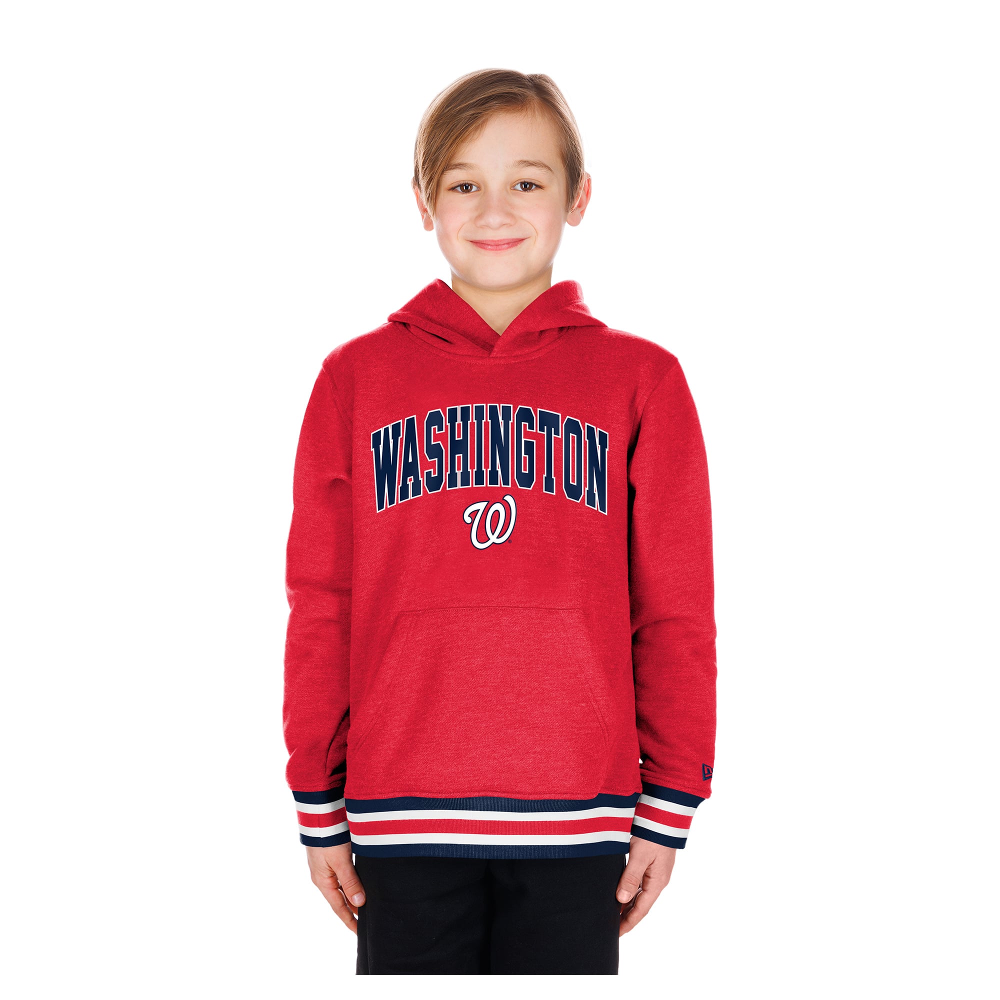 Youth New Era Red Washington Nationals Knit Trim Pullover Hoodie