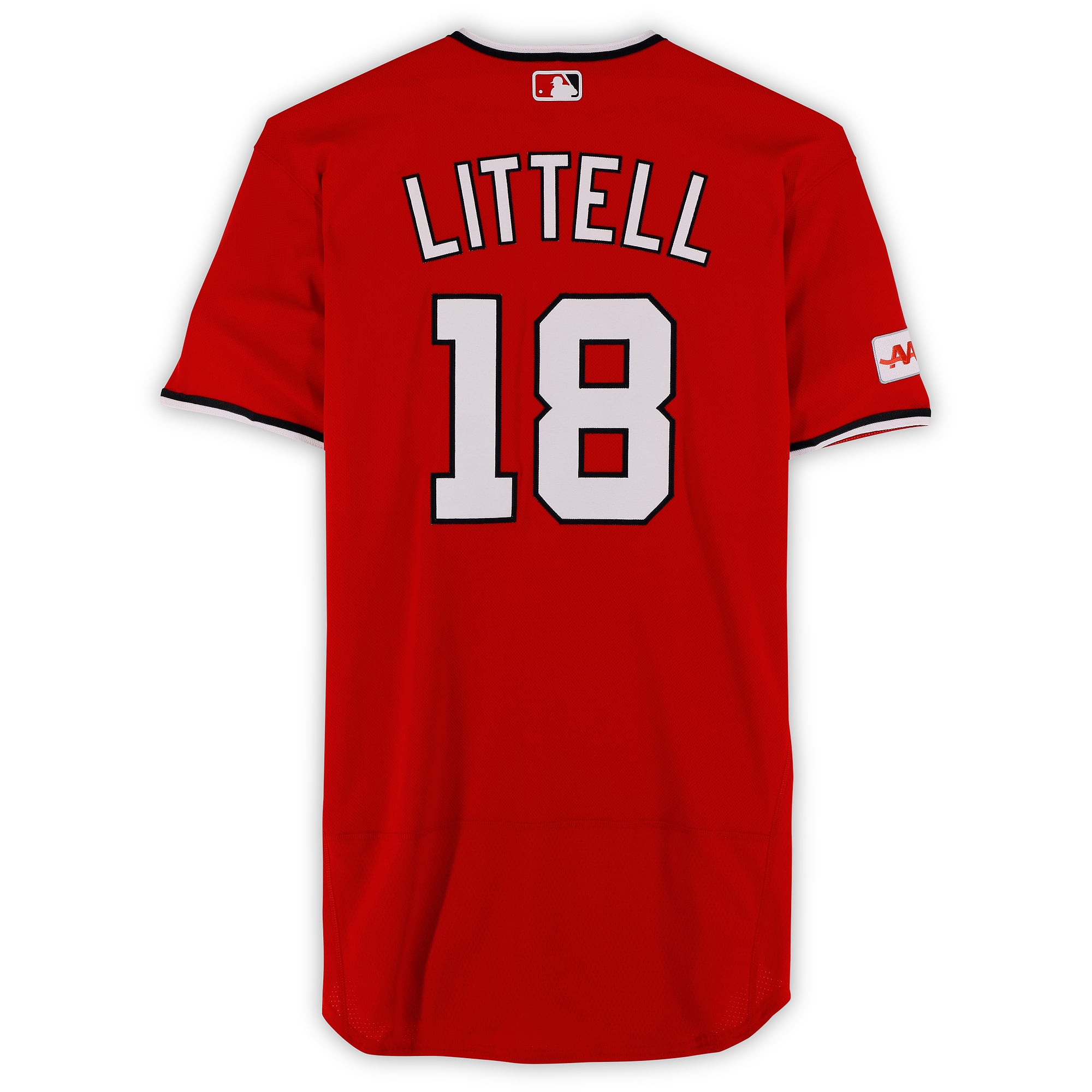 Maillot rouge n° 18 de Zack Littell, joueur des Nationals de Washington, saison 2026 de la MLB