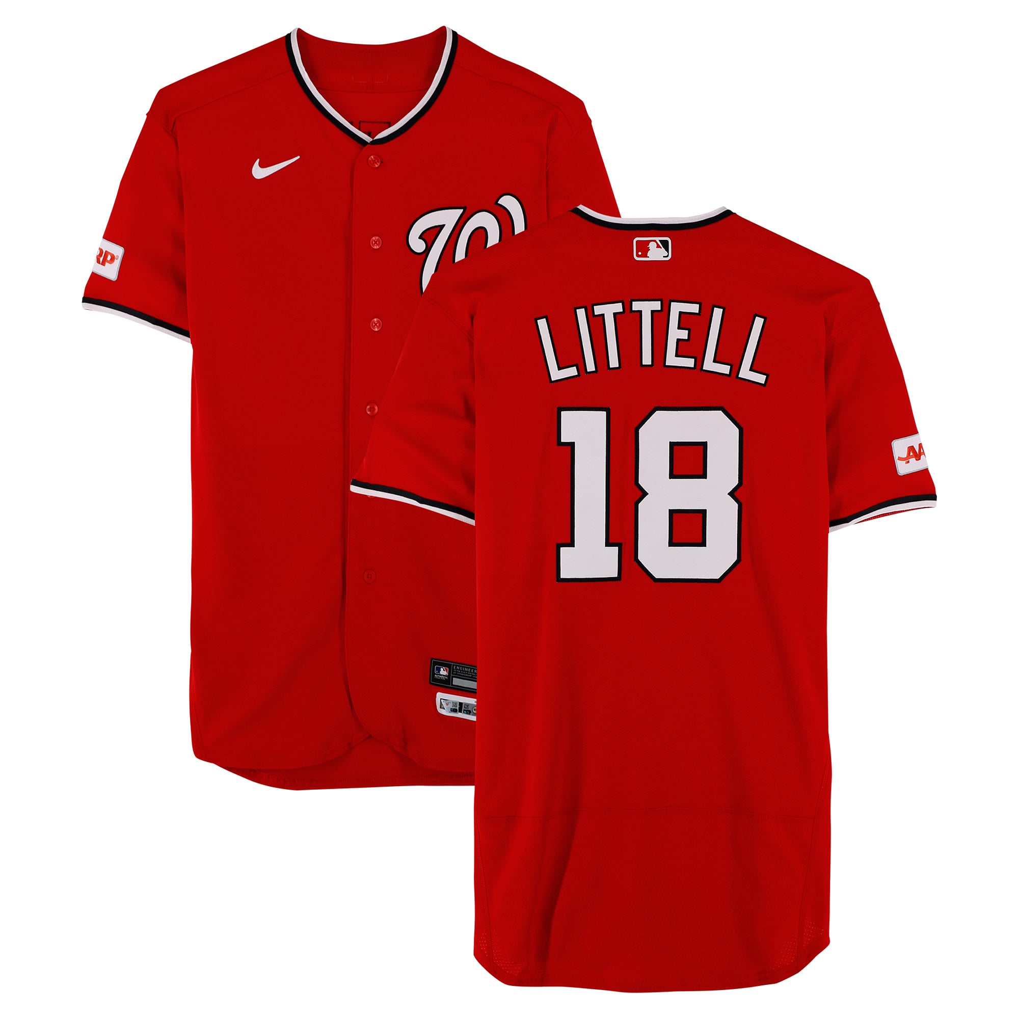 Maillot rouge n° 18 de Zack Littell, joueur des Nationals de Washington, saison 2026 de la MLB