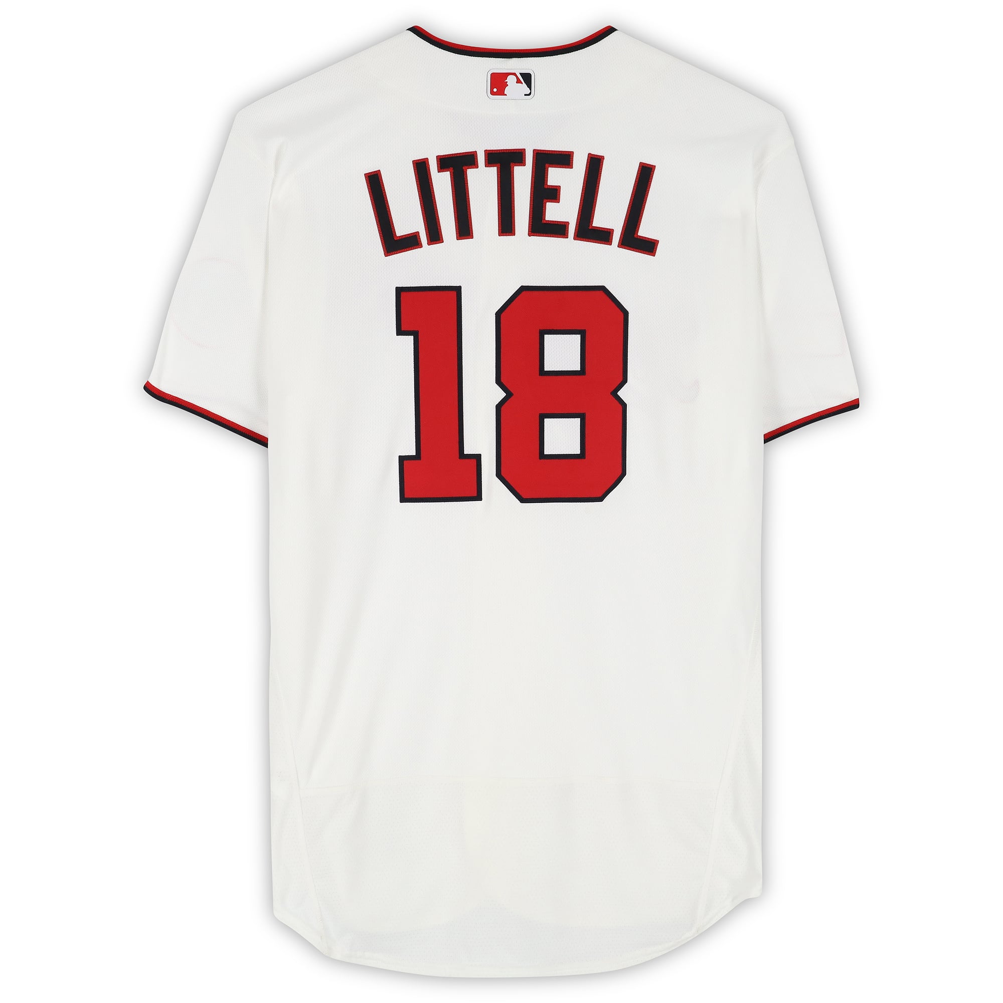 Maillot blanc n° 18 de Zack Littell, joueur des Nationals de Washington, saison 2026 de la MLB
