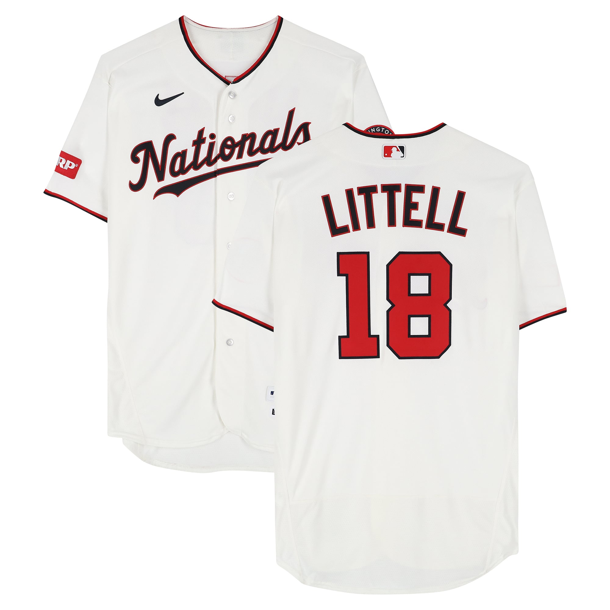 Maillot blanc n° 18 de Zack Littell, joueur des Nationals de Washington, saison 2026 de la MLB