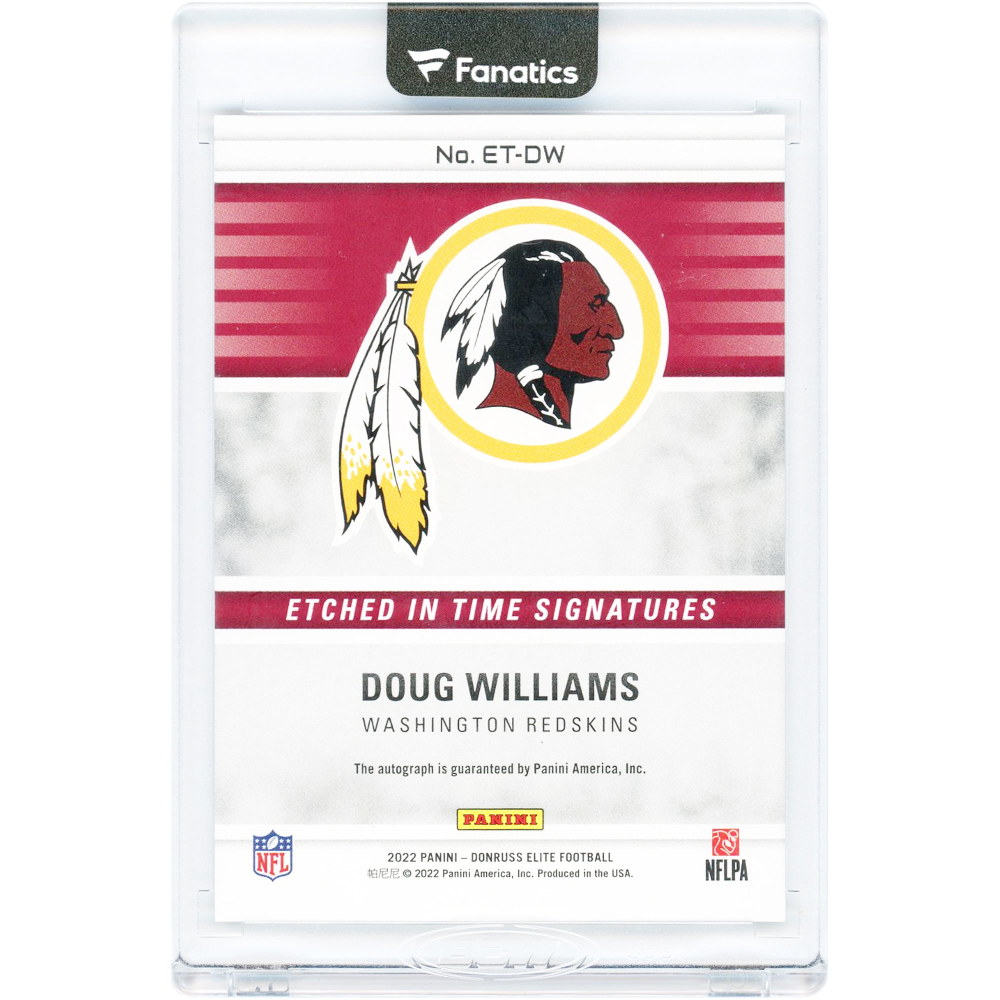 Doug Williams Washington Redskins Autographed 2022 Panini Donruss Elite Etched In Time #ET-DW #62/149 Card