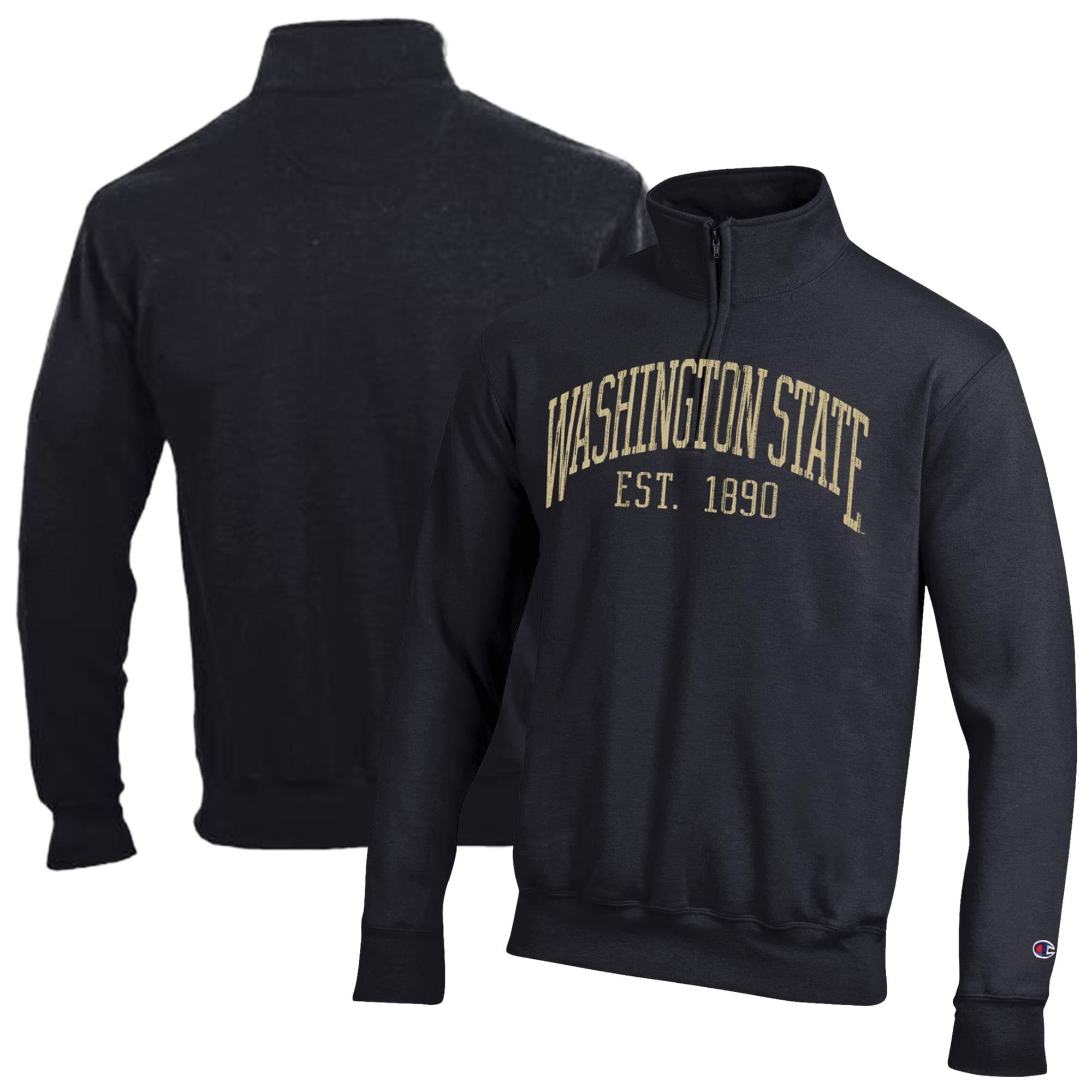 Men's Champion Black Washington State Cougars Powerblend Quarter-Zip Pullover