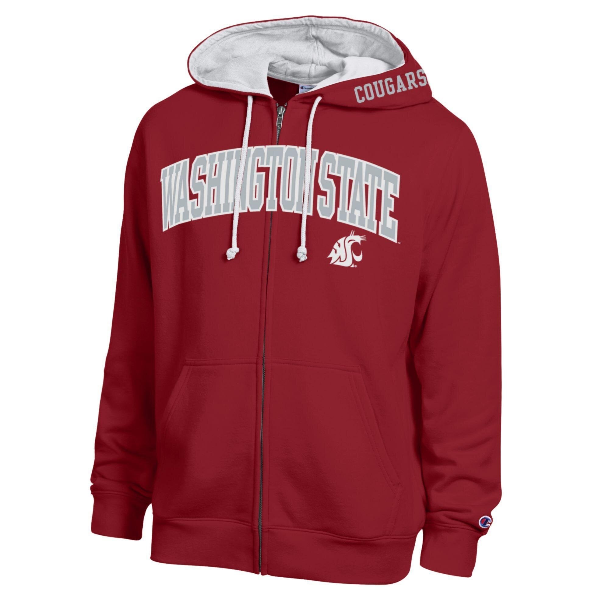 Men's Champion Crimson Washington State Cougars Arch Logo Full-Zip Fleece Hoodie