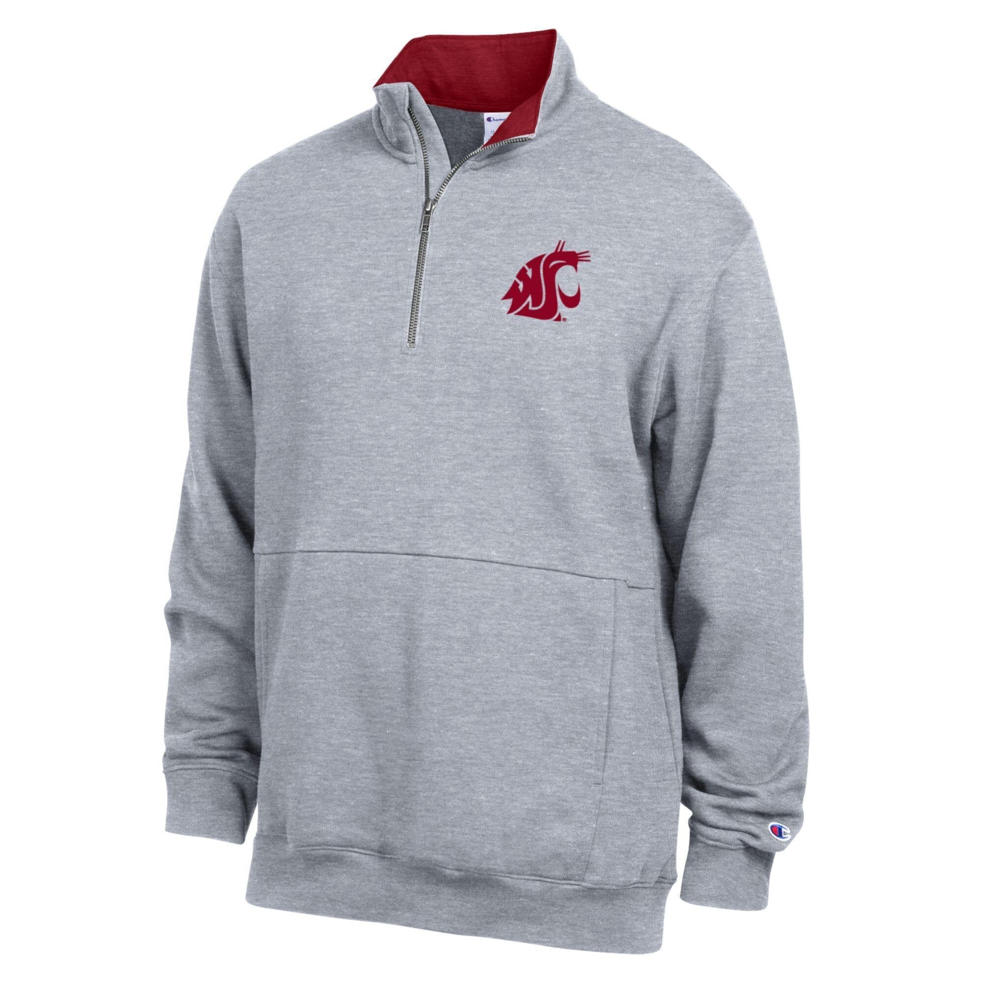 Men's Champion Heather Gray Washington State Cougars Fleece Quarter-Zip Pullover