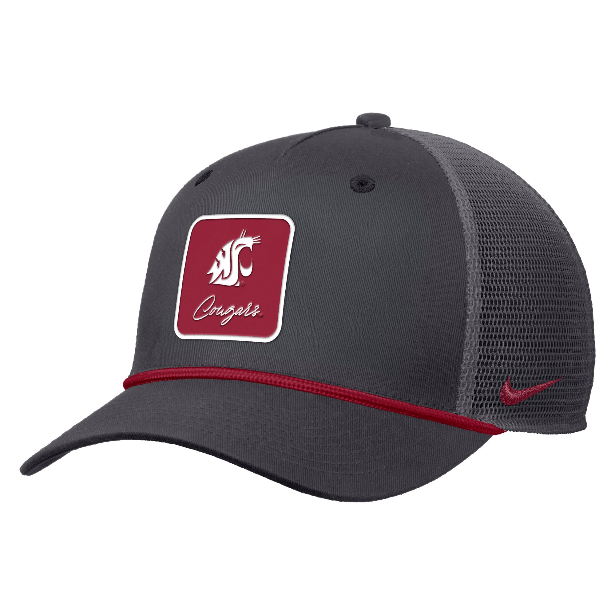 Casquette trucker ajustable Nike pour homme, coloris anthracite, logo Washington State Cougars Primetime, inscription Script Rise Rope
