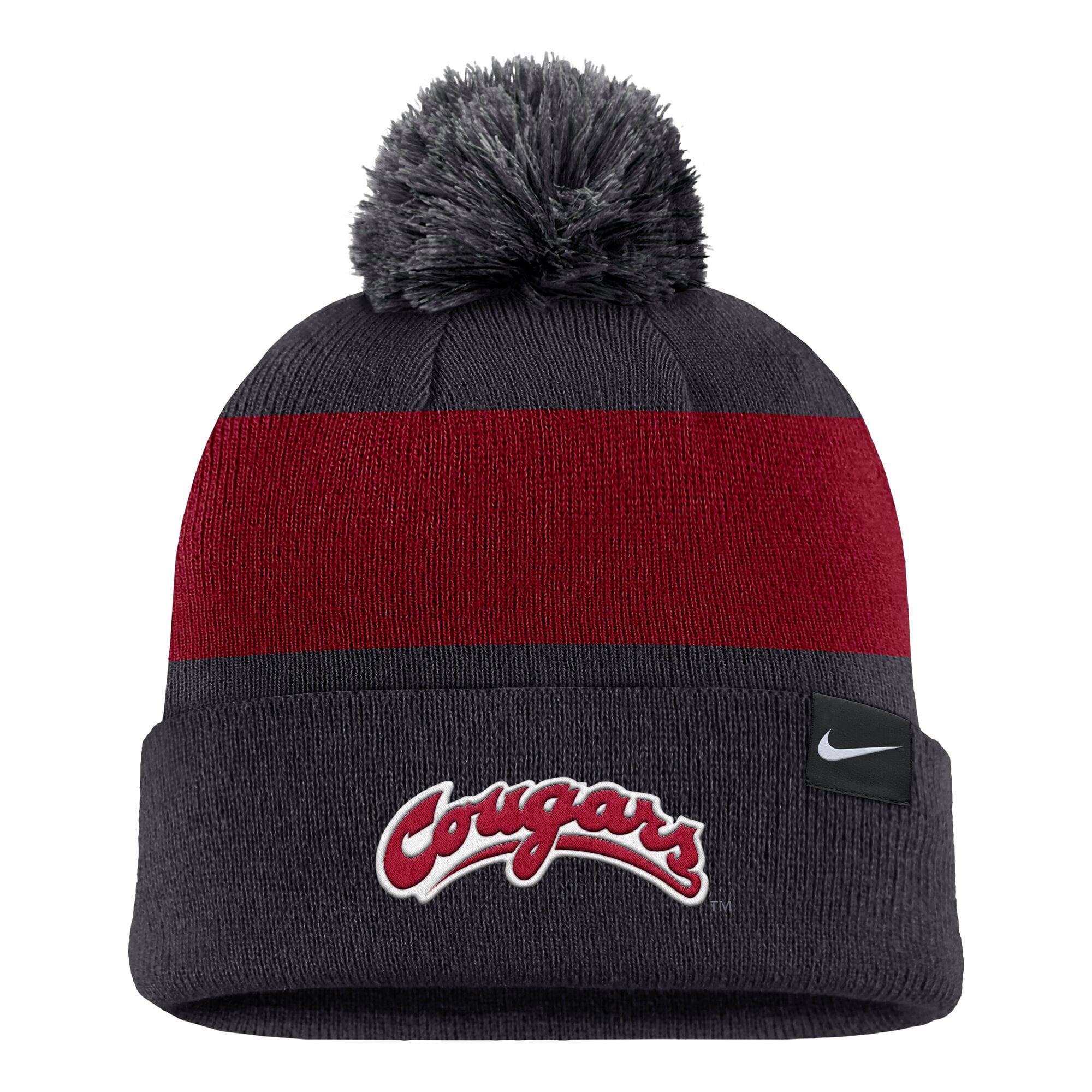 Men's Nike Anthracite Washington State Cougars Primetime Logo Stripe Knit Hat with Pom