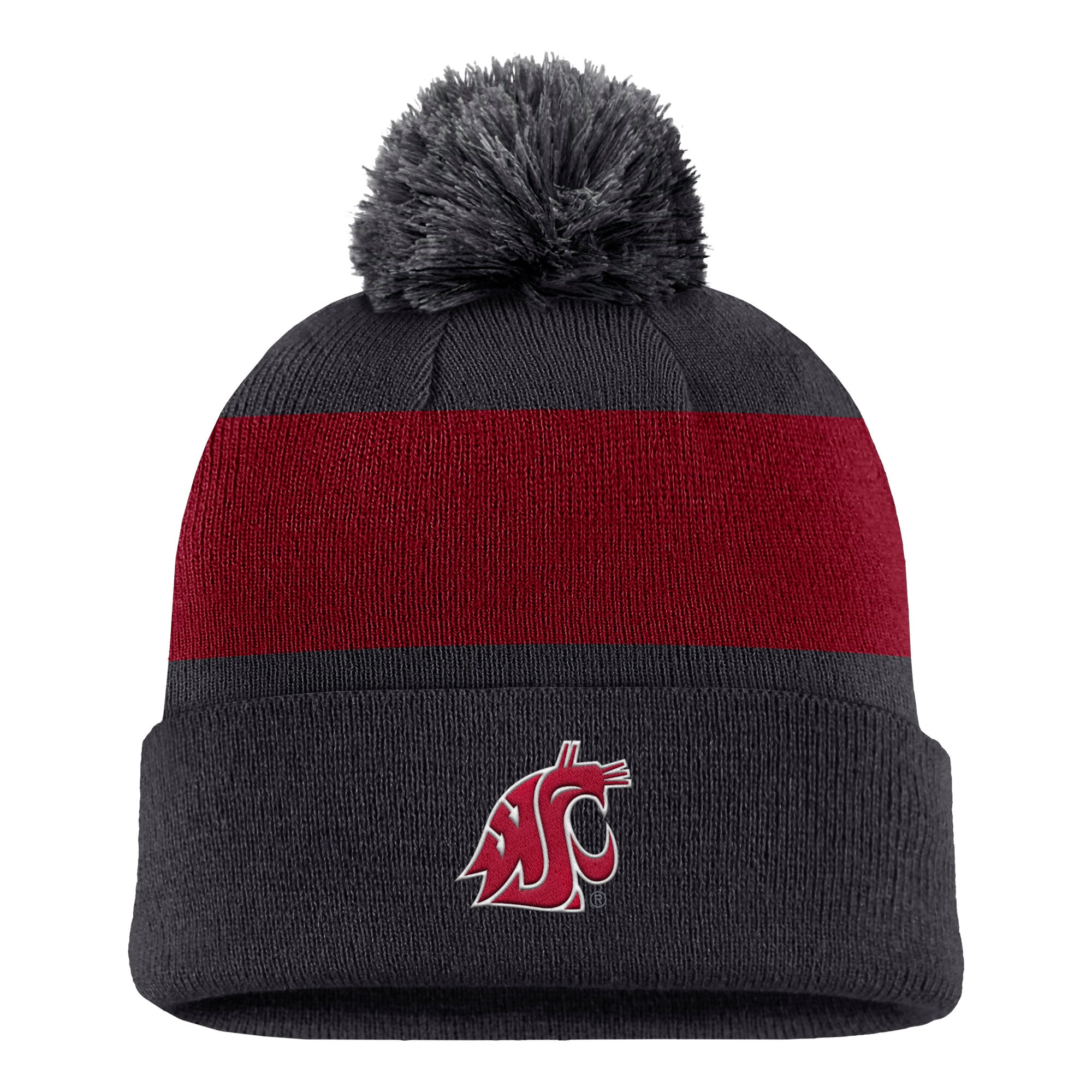 Men's Nike Anthracite Washington State Cougars Primetime Logo Stripe Knit Hat with Pom