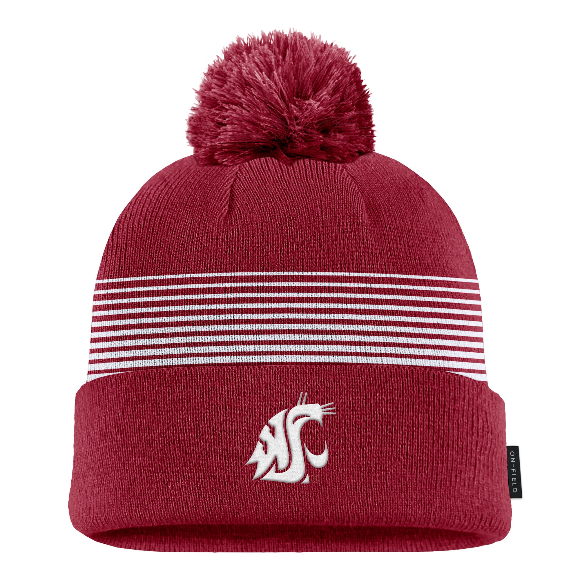Men's Nike Crimson Washington State Cougars 2026 On-Field Peak Cuffed Knit Hat with Pom
