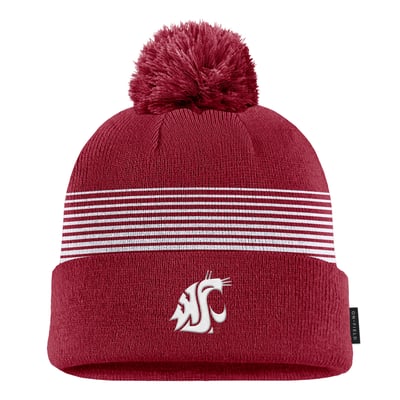 Washington State Cougars Nike 2026 On-Field Peak Cuffed Knit Hat with Pom - Crimson