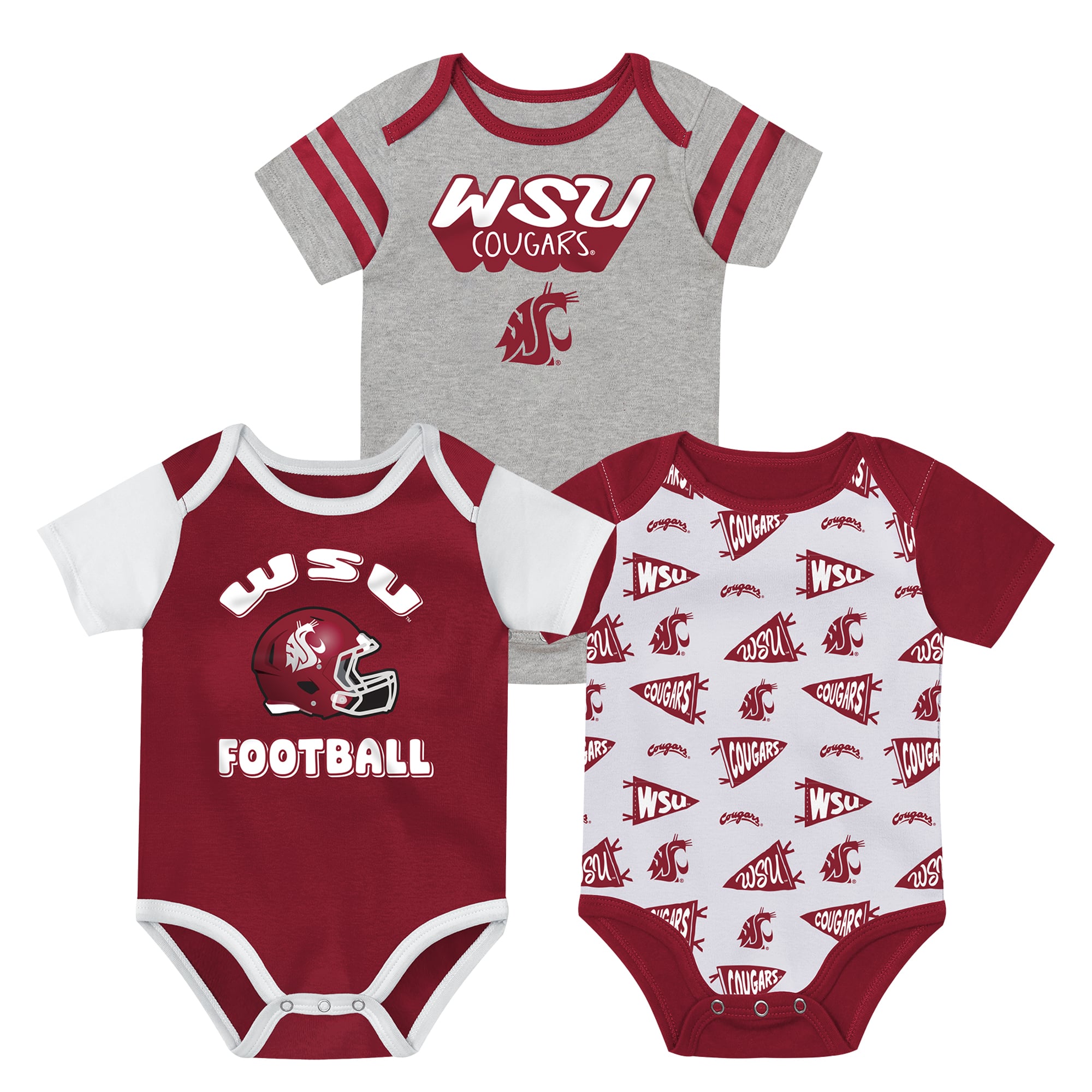 Newborn Outerstuff Crimson Washington State Cougars Star Player Three-Piece Bodysuit Set