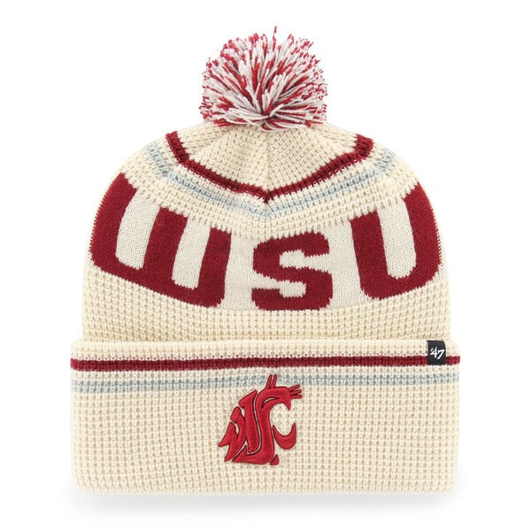 Bonnet unisexe '47 Cream Washington State Cougars en maille gaufrée à revers avec pompon
