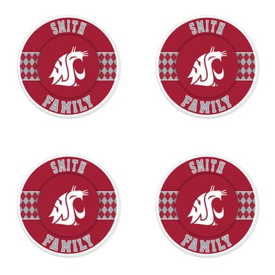 Washington State Cougars 4" Personalized Circular Coasters 4-Pack Set