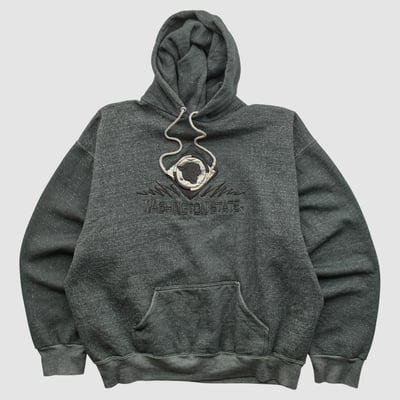 Washington State Cougars Logo 7 90s Hooded Pullover Sweatshirt - Dark Heather Gray - M by Fanatics Real Vintage