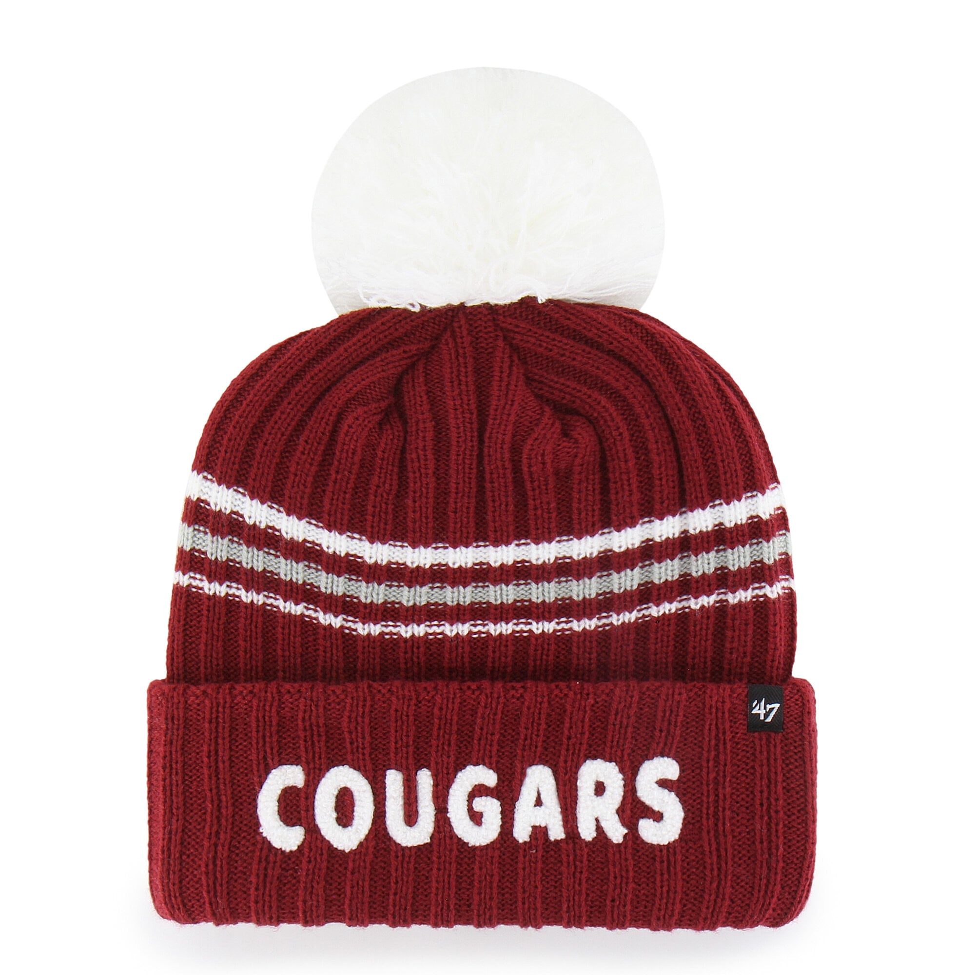 Bonnet tricoté à pompon et inscription duveteuse « Crimson Washington State Cougars » pour femme, édition limitée 47