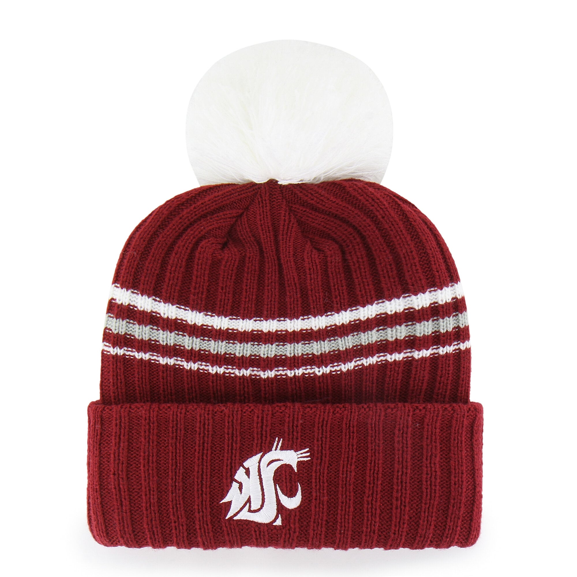 Bonnet tricoté à pompon et inscription duveteuse « Crimson Washington State Cougars » pour femme, édition limitée 47
