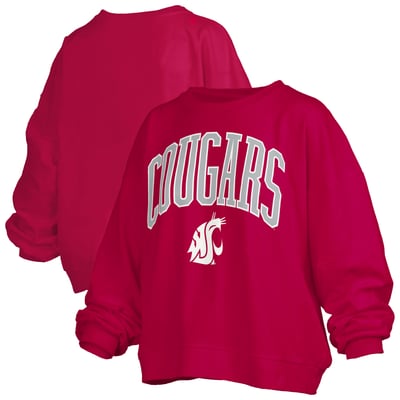 Washington State Cougars Pressbox Women's Oversized Janise Arch Over Logo Fleece Sweatshirt - Crimson