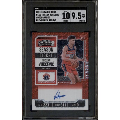 2023 Contenders Auto Premium Red Prizm #116 Tristan Vukcevic RC /5 SGC 9.5