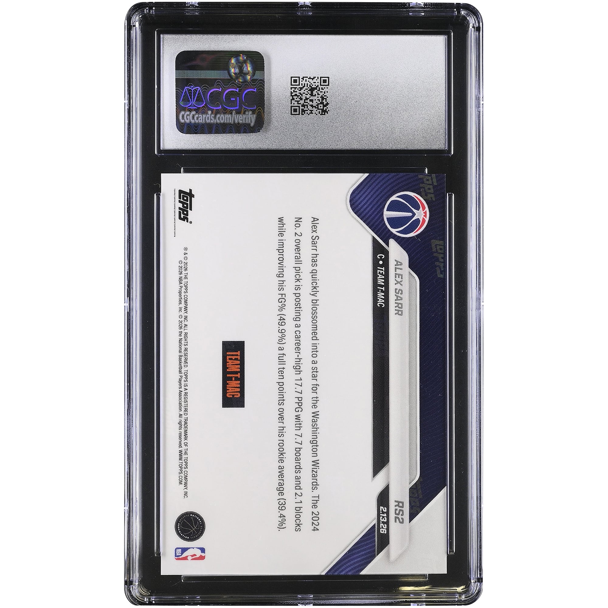 Alex Sarr Washington Wizards 2025-26 Topps Now Rising Stars #RS2 CGC Authenticated 10 Card