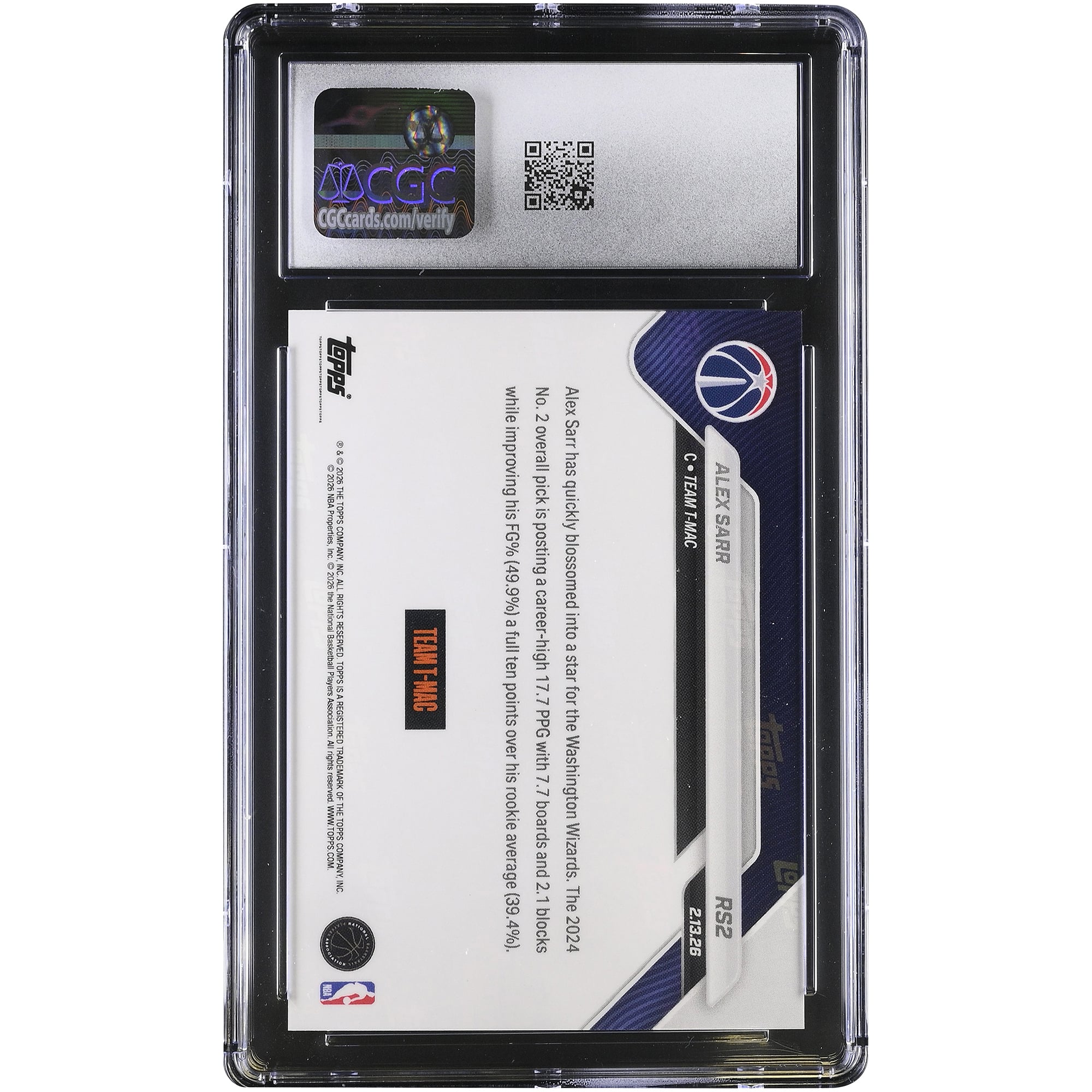 Alex Sarr Washington Wizards 2025-26 Topps Now Rising Stars #RS2 CGC Authenticated 9.5 Card