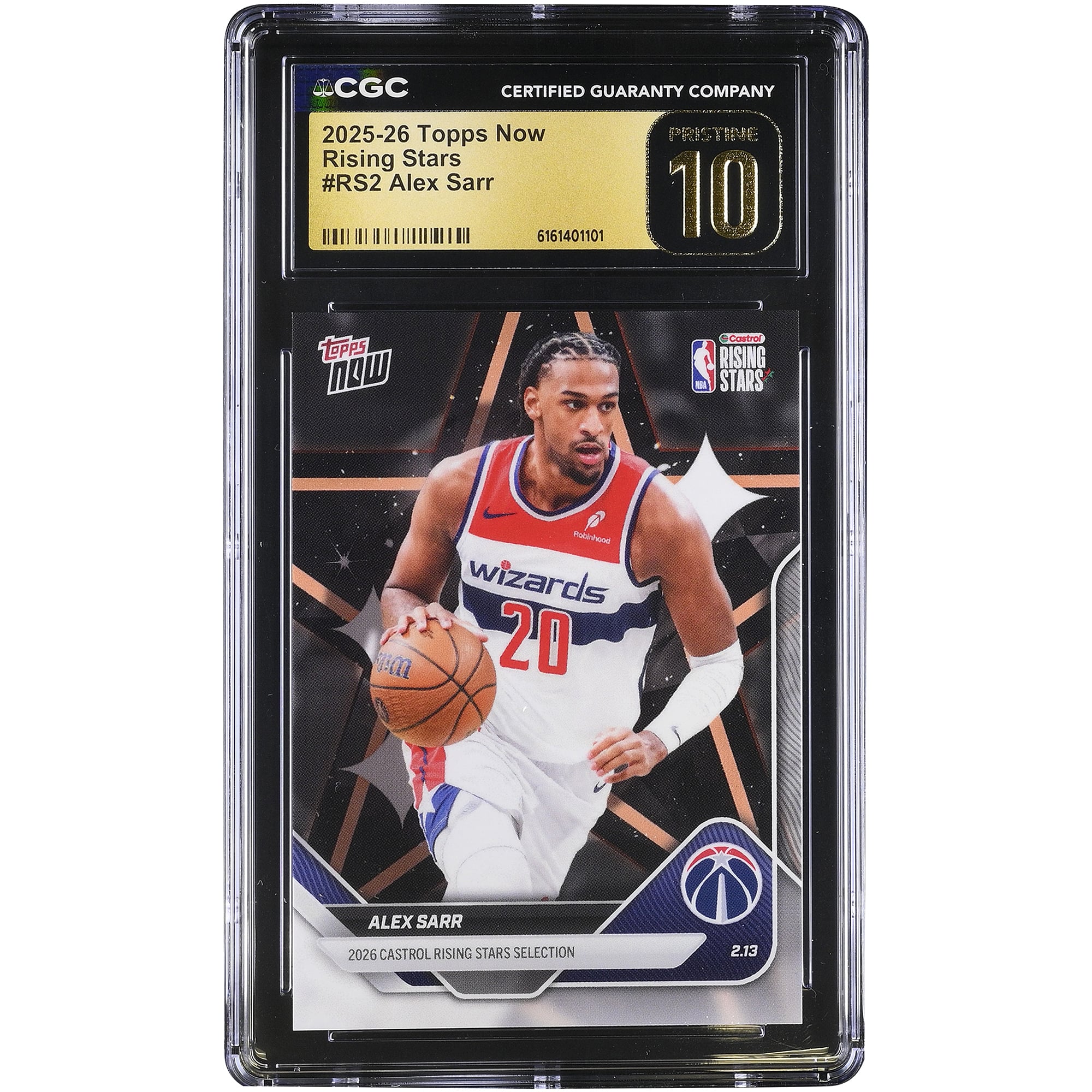 Carte Alex Sarr Washington Wizards 2025-26 Topps Now Rising Stars #RS2 authentifiée CGC PRISTINE 10