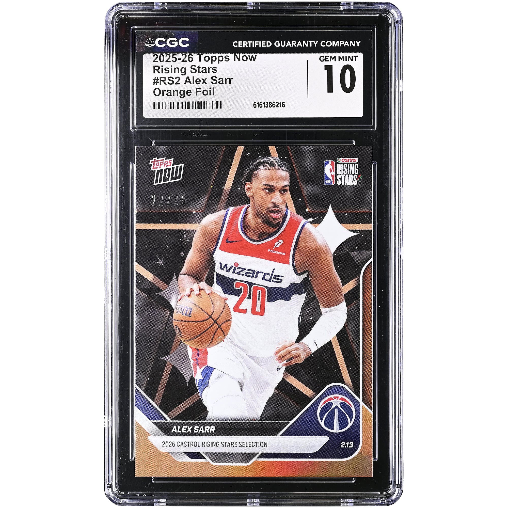 Alex Sarr Washington Wizards 2025-26 Topps Now Rising Stars Orange Foil #RS2 #/25 CGC Authenticated 10 Card