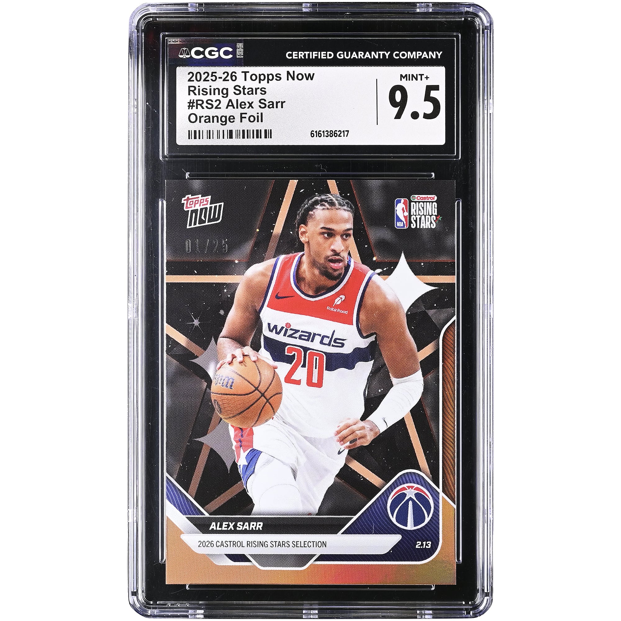 Alex Sarr Washington Wizards 2025-26 Topps Now Rising Stars Orange Foil #RS2 #1/25 CGC Authenticated 9.5 Card