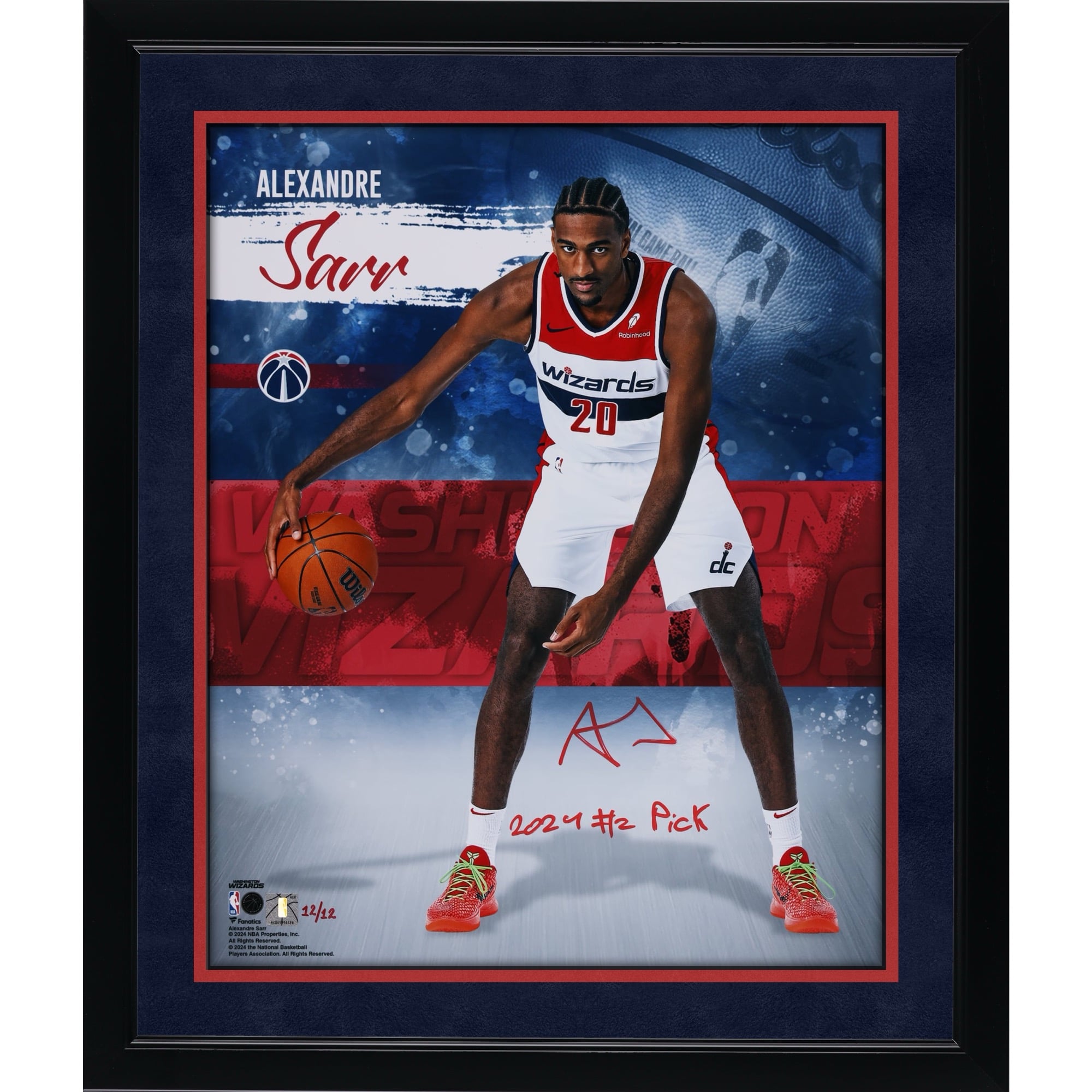 Alexandre Sarr Washington Wizards Autographed 16" x 20" Stylized Photograph with "2024 #2 Pick" Inscription - Limited Edition #12/12