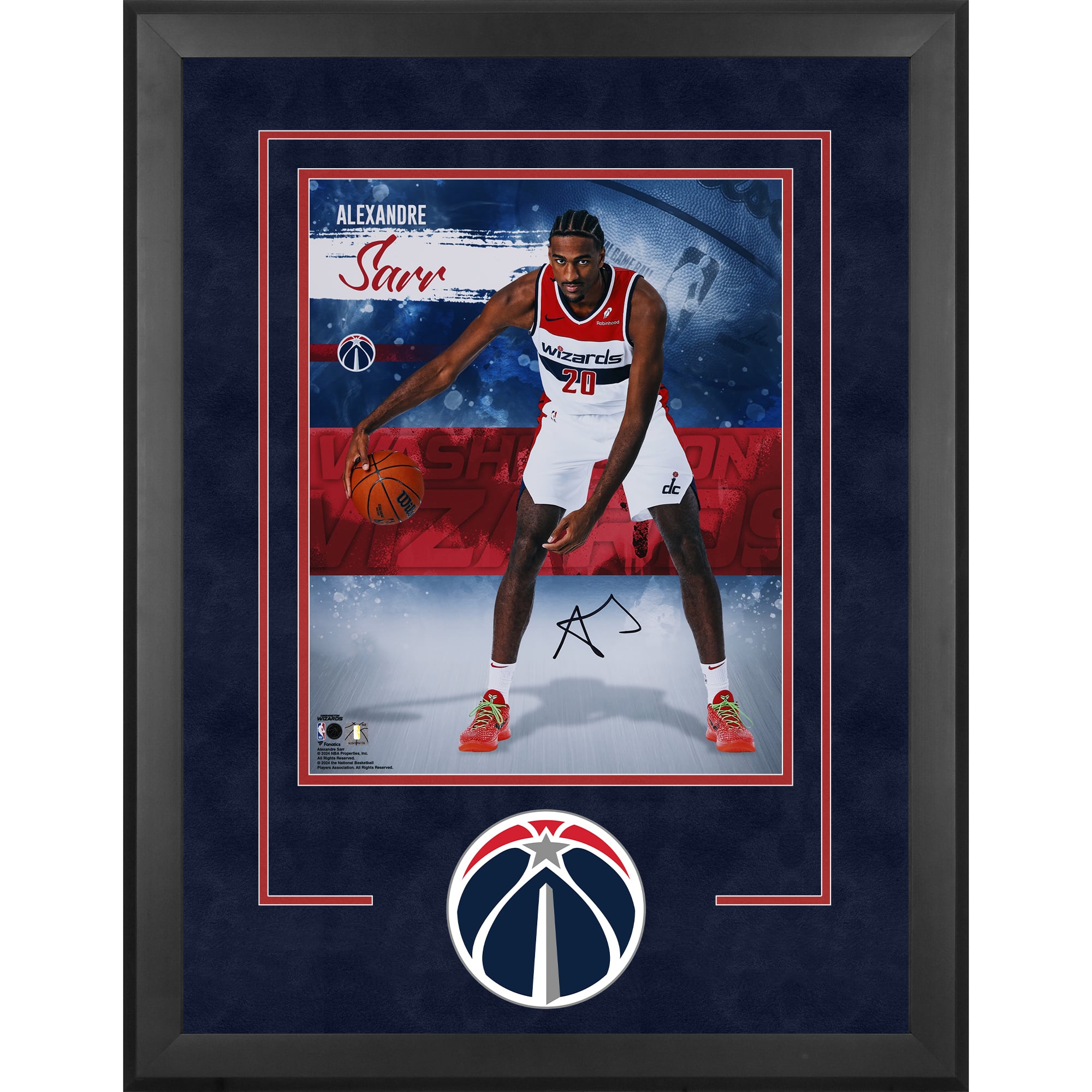 Alexandre Sarr Washington Wizards Autographed Deluxe Framed 16" x 20" Stylized Photograph