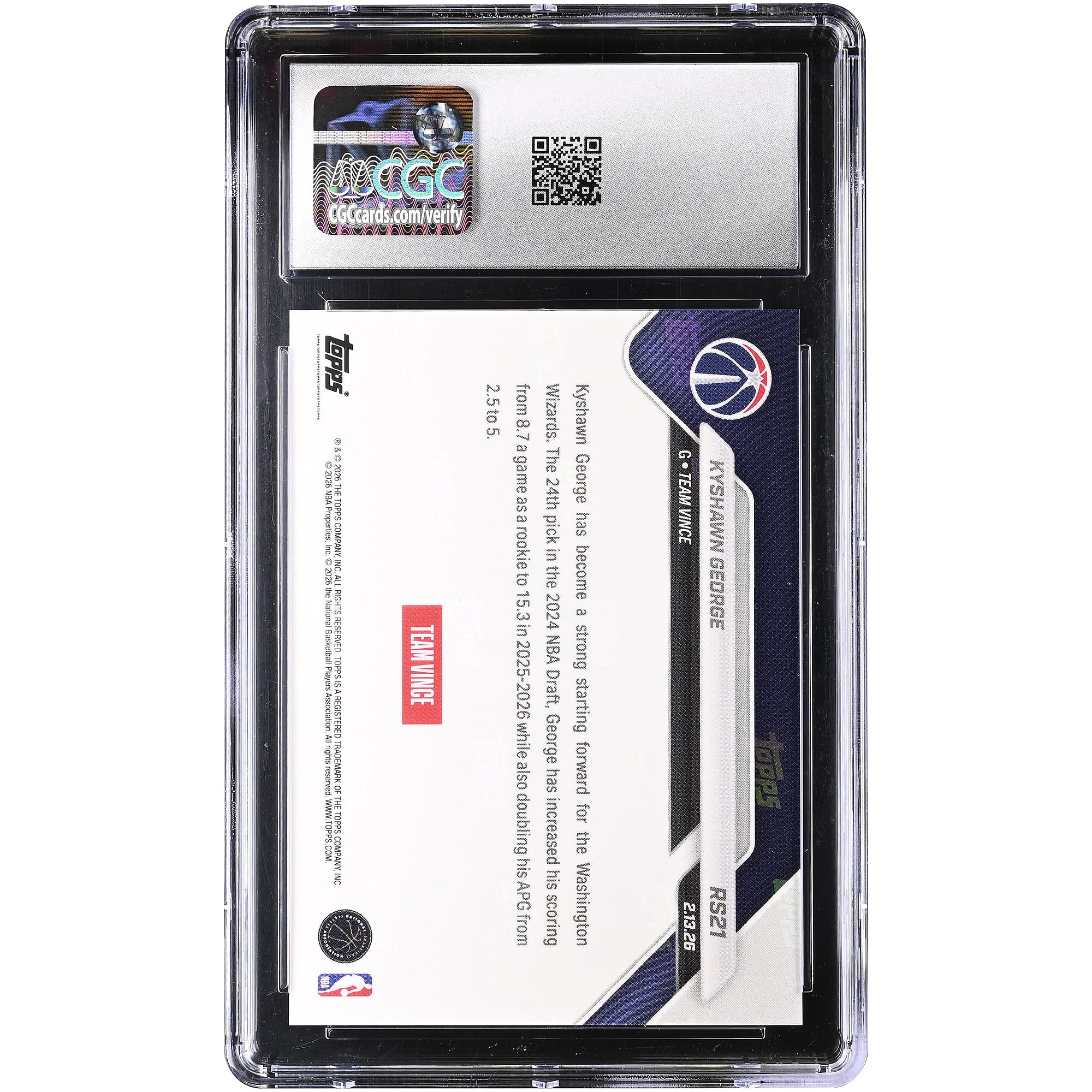 Kyshawn George Washington Wizards 2025-26 Topps Now Rising Stars #RS21 CGC Authenticated Card