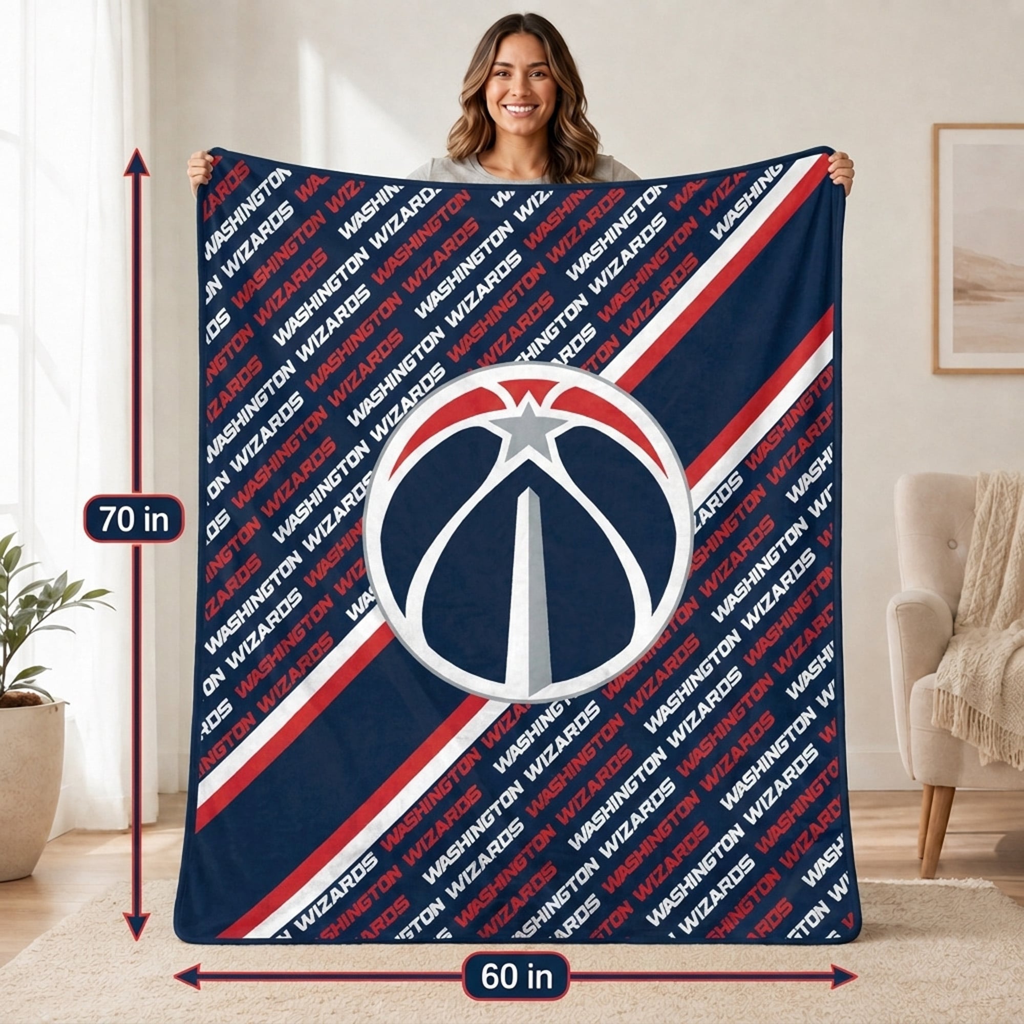 Pegasus Washington Wizards 60" x 70" Diagonal Lined Wordmark Ultra Soft Blanket