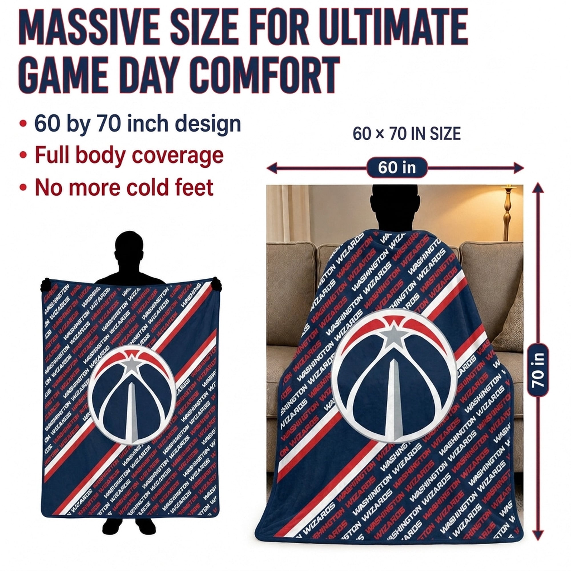 Pegasus Washington Wizards 60" x 70" Diagonal Lined Wordmark Ultra Soft Blanket