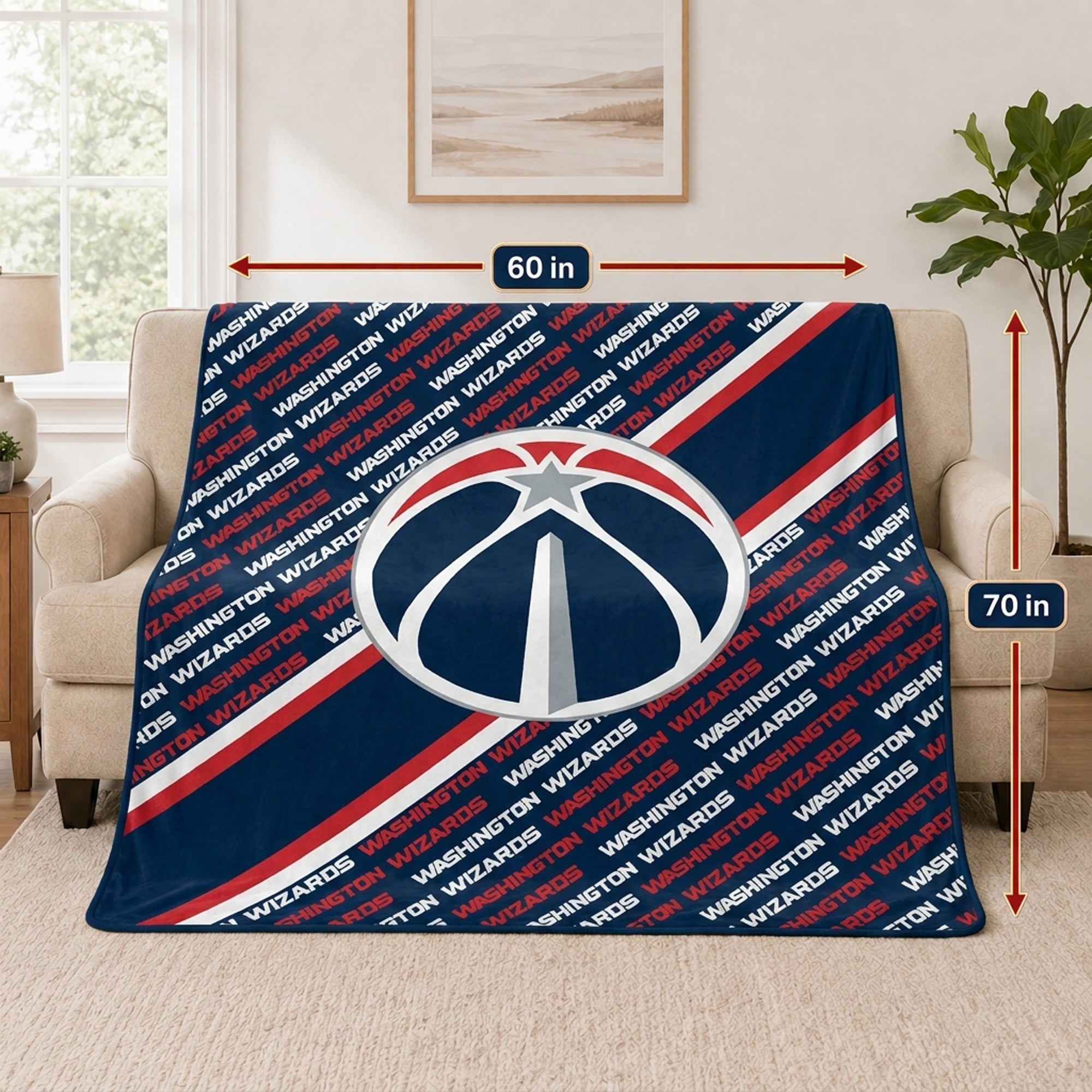 Pegasus Washington Wizards 60" x 70" Diagonal Lined Wordmark Ultra Soft Blanket