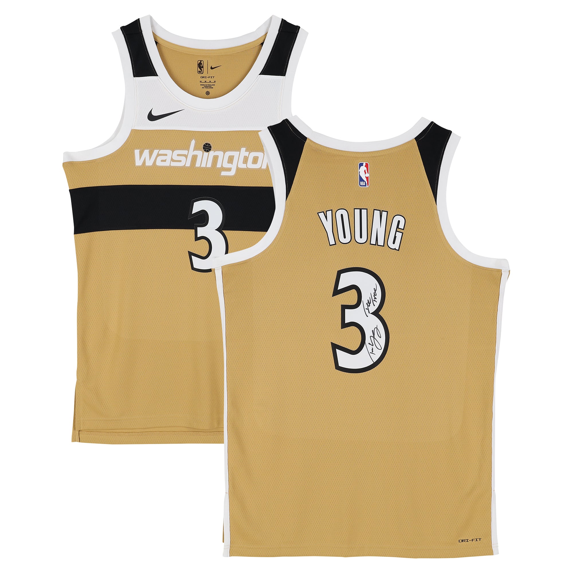 Maillot Swingman Nike Gold City Edition 2025-26 autographié par Trae Young des Washington Wizards avec inscription « Ice Trae »