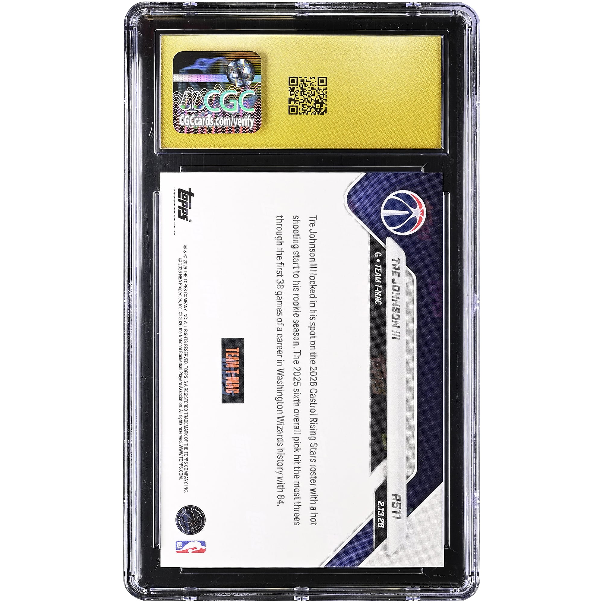 Tre Johnson III Washington Wizards 2025-26 Topps Now Rising Stars Gold Foil #RS11 #/50 CGC Authenticated PRISTINE 10 Card