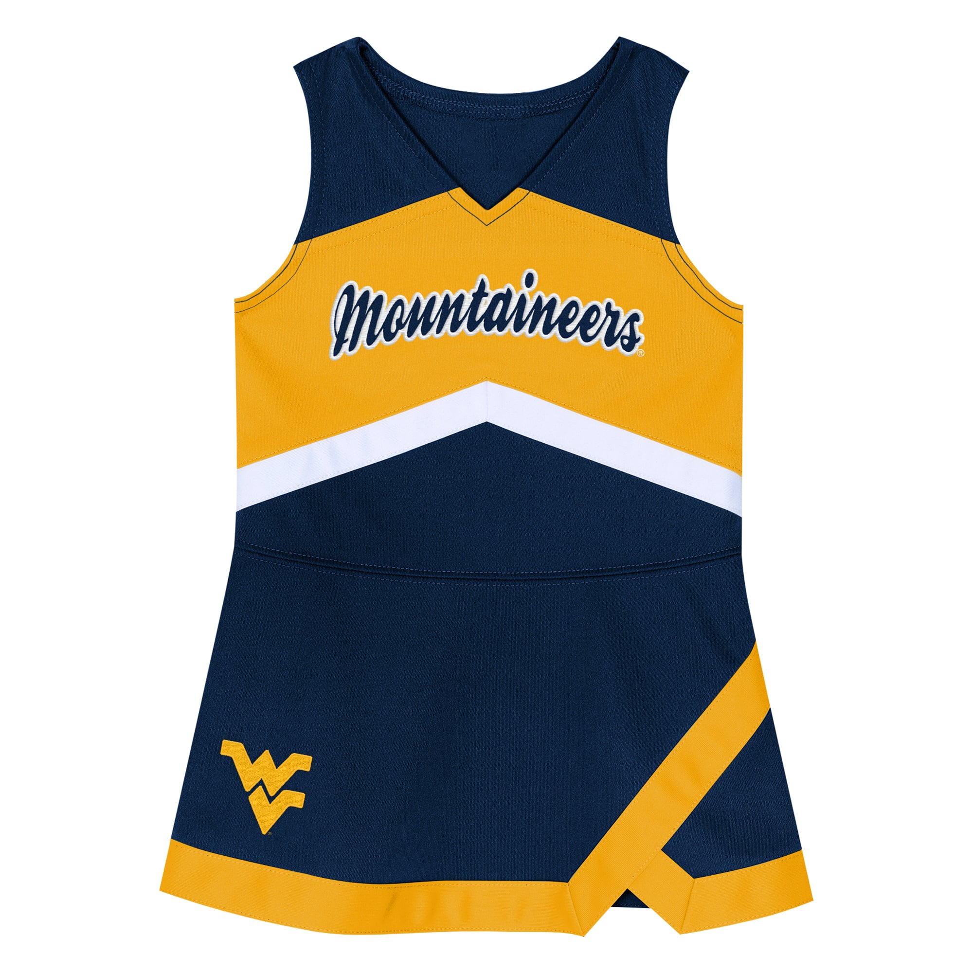 Girls Preschool Outerstuff Navy West Virginia Mountaineers Two-Piece Cheer Captain Jumper Dress & Bloomers Set